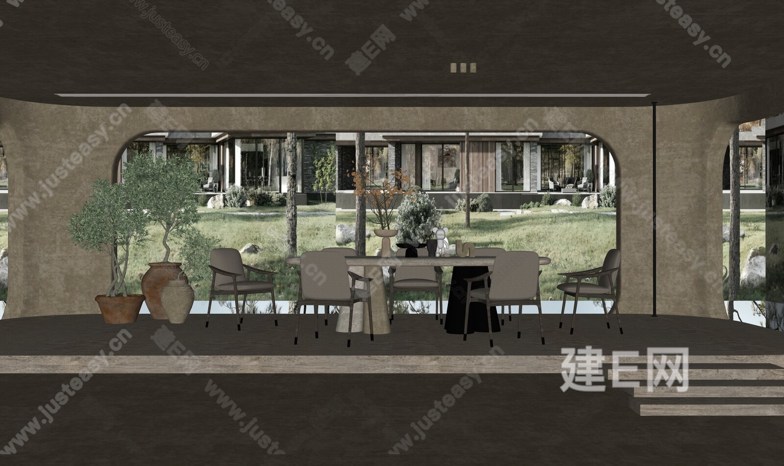 侘寂风餐厅模型SU模型下载[ID:108417138]_建e网su模型