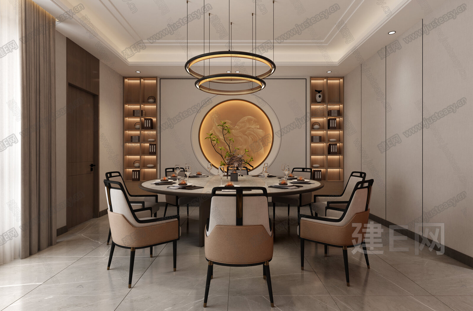 新中式餐厅包间3d模型下载[ID:116873255]_建e网3d模型