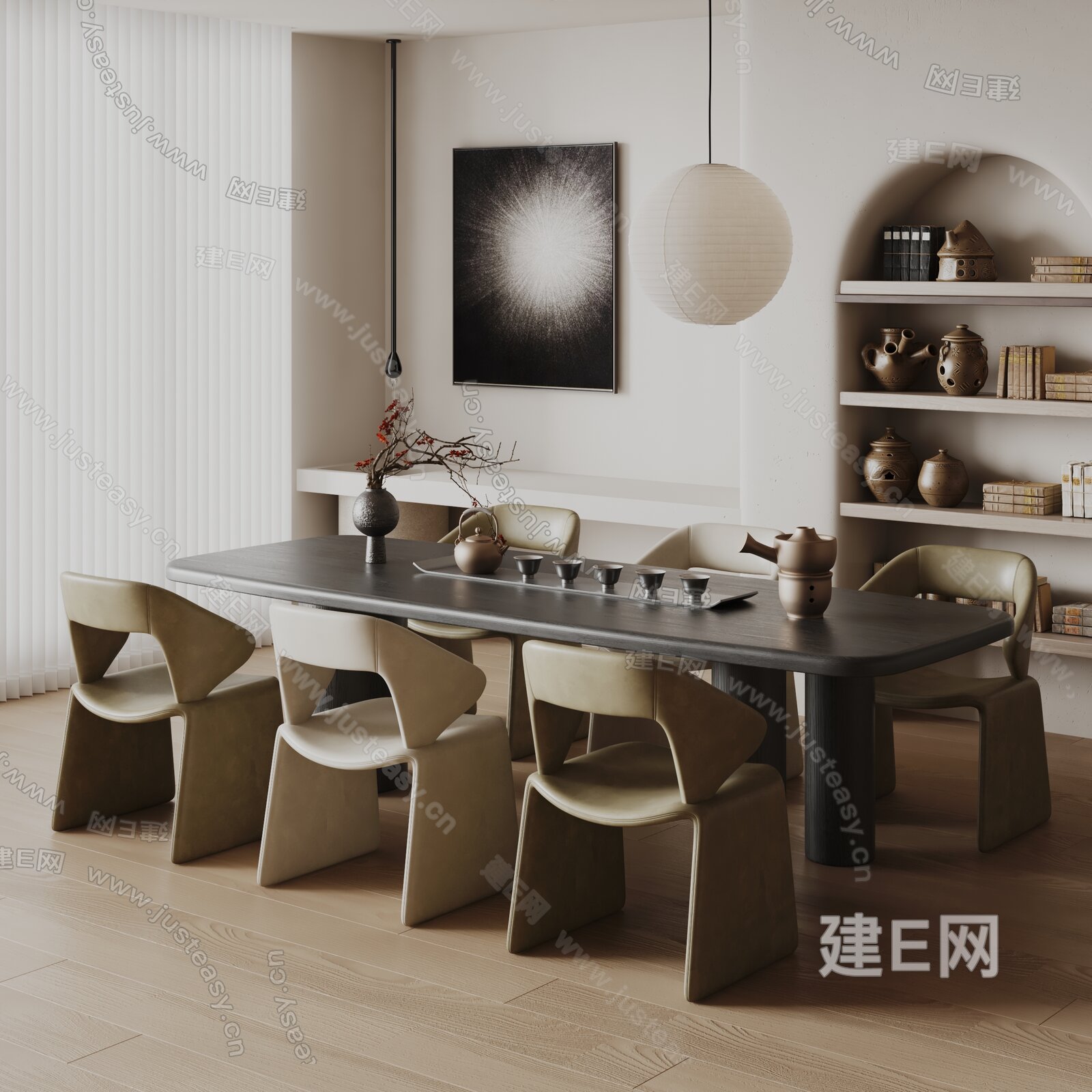 侘寂风餐厅模型SU模型下载[ID:108089471]_建e网su模型