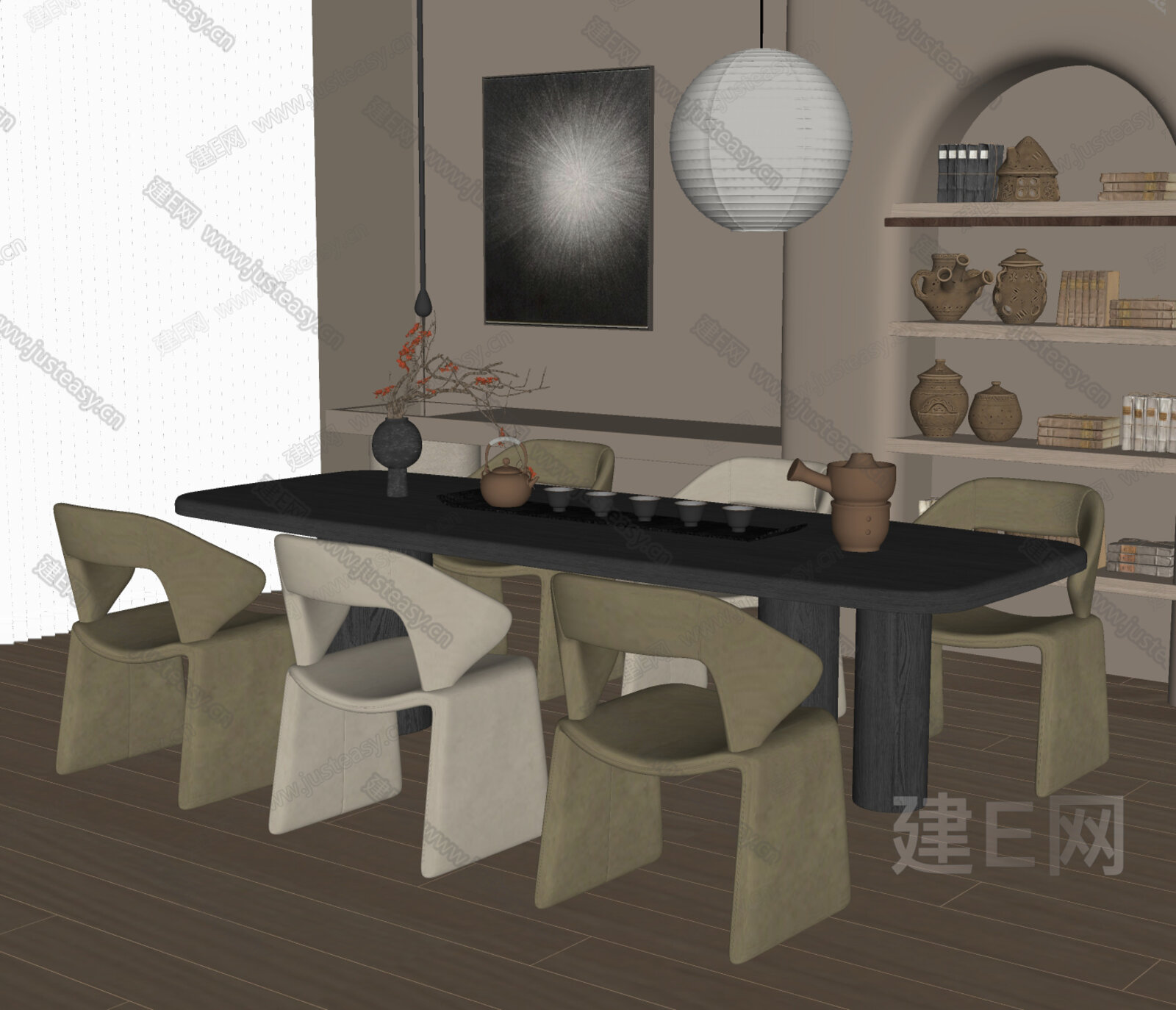 侘寂风餐厅模型SU模型下载[ID:108089471]_建e网su模型