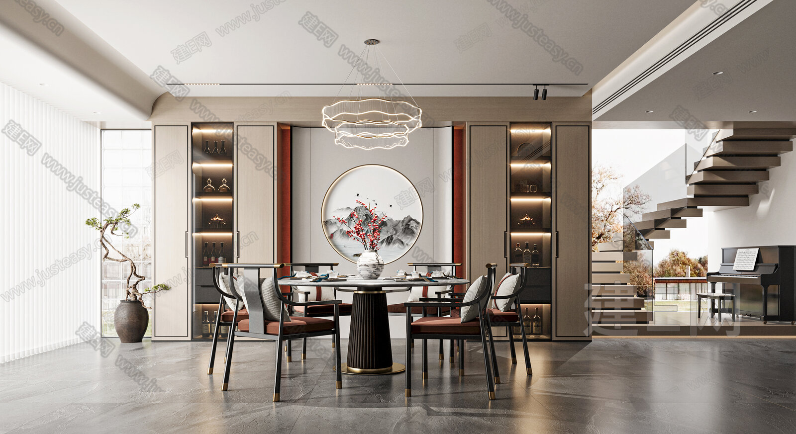 新中式餐厅模型SU模型下载[ID:108023962]_建e网su模型