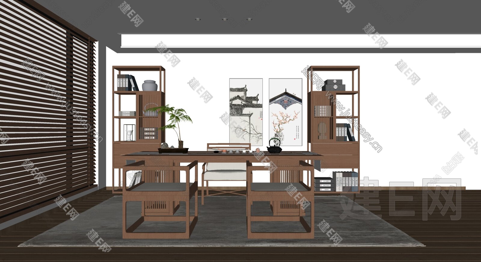 新中式禅意茶室模型SU模型下载[ID:108024014]_建e网su模型