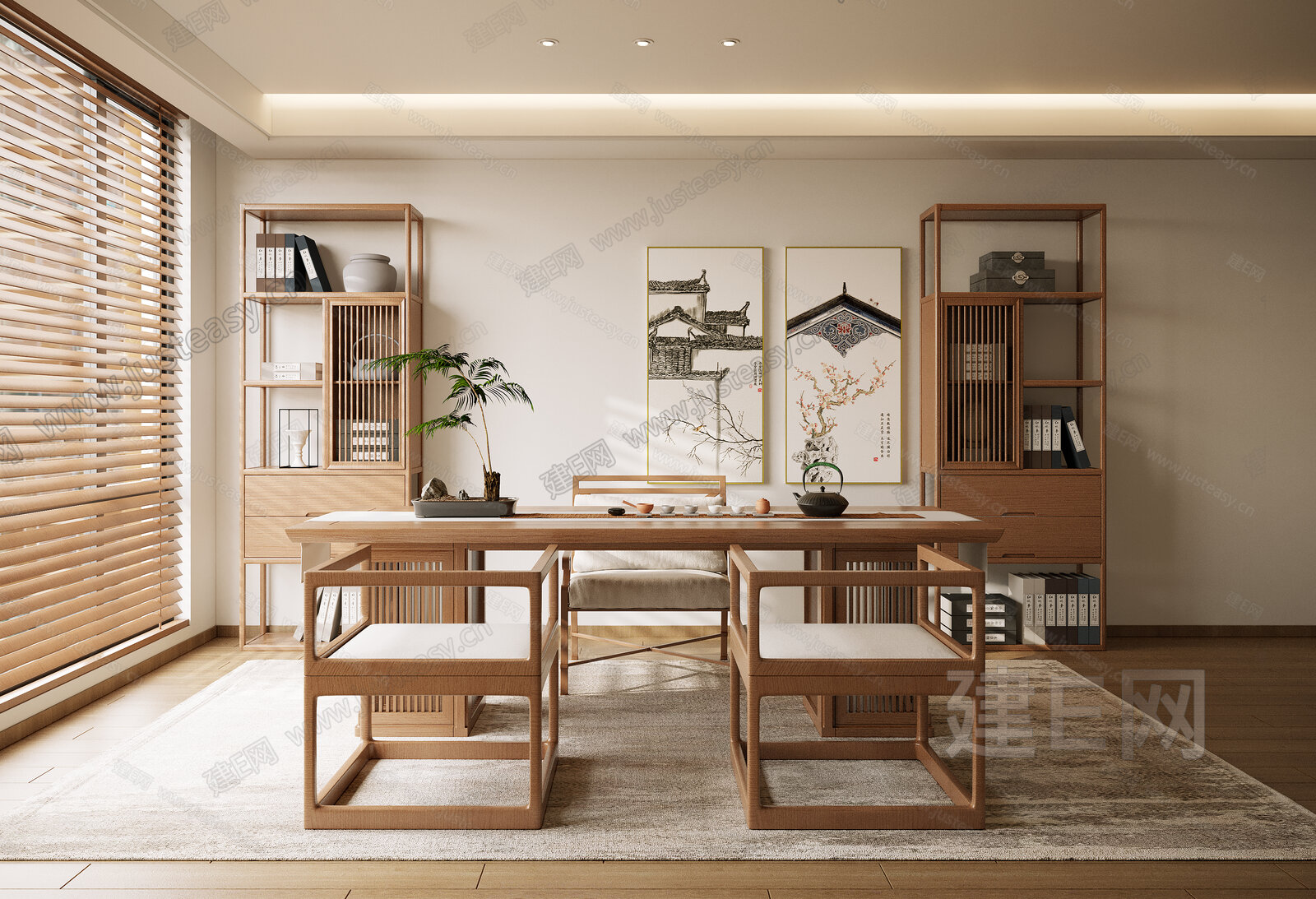 新中式禅意茶室模型SU模型下载[ID:108024014]_建e网su模型