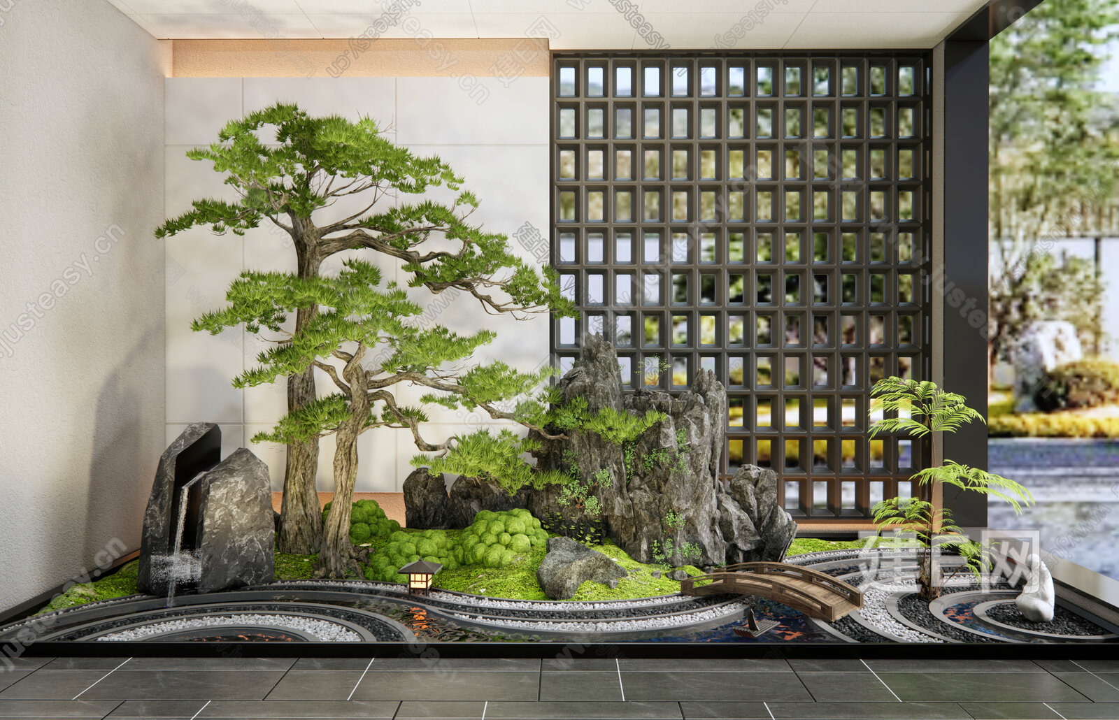 新中式禅意庭院小品模型SU模型下载[ID:108220508]_建e网su模型