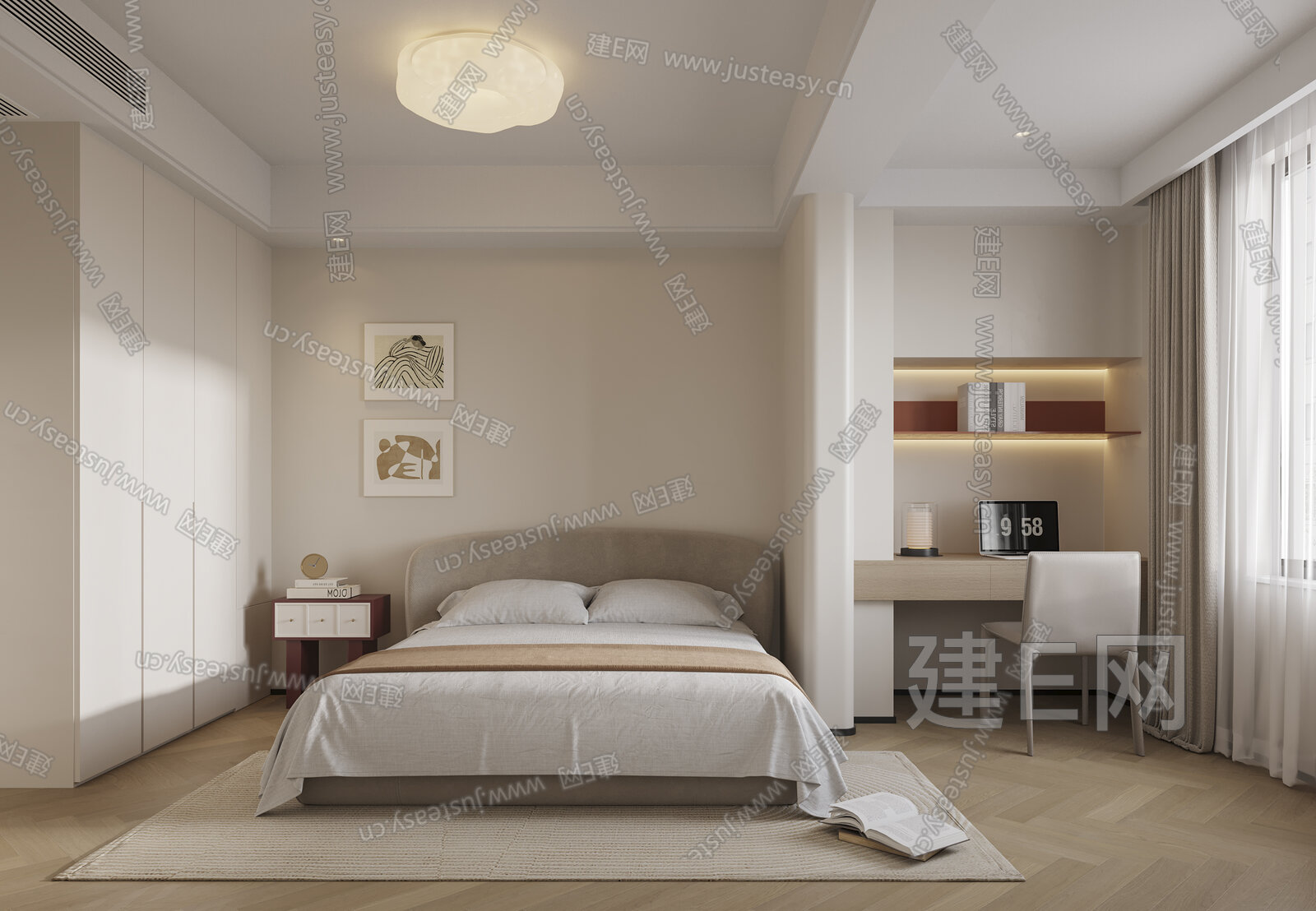 【现代奶油风卧室3d模型】建e网_现代奶油风卧室3d模型下载[ID:116611205]_打造3d现代奶油风卧室模型免费下载平台