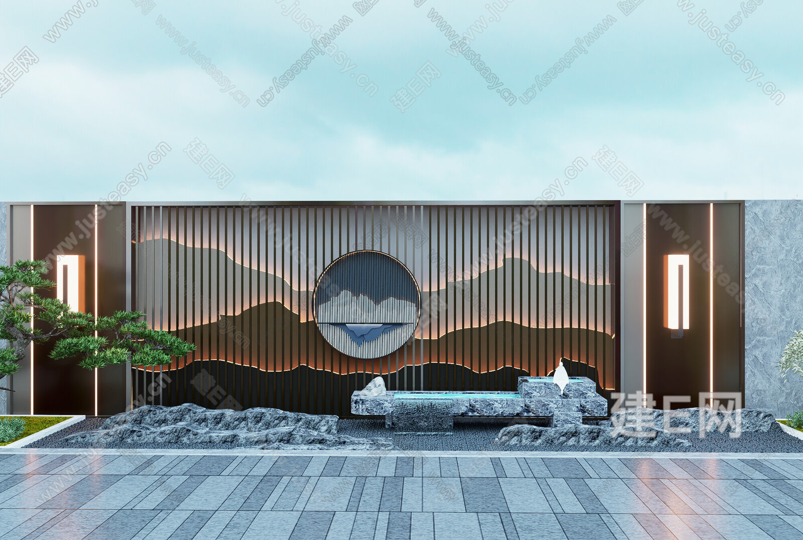 新中式景墙 模型SU模型下载[ID:108155099]_建E室内设计网