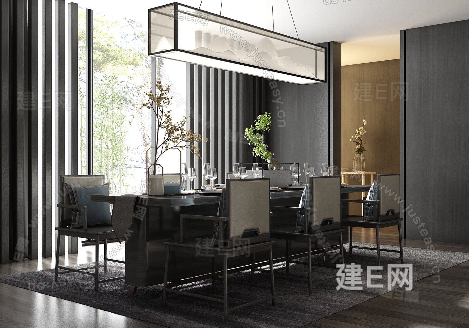 新中式餐厅模型SU模型下载[ID:100684004]_建e网su模型