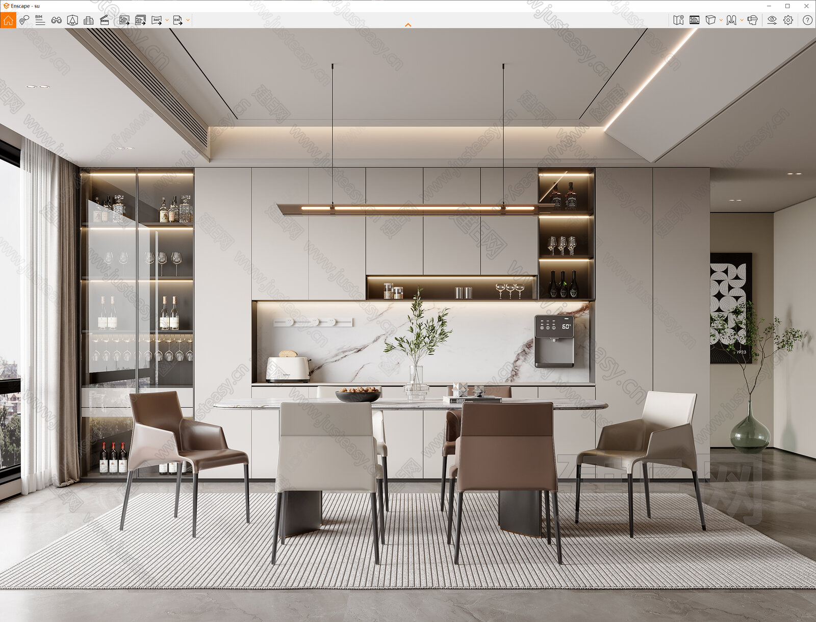 现代餐厅模型SU模型下载[ID:100880422]_建E室内设计网