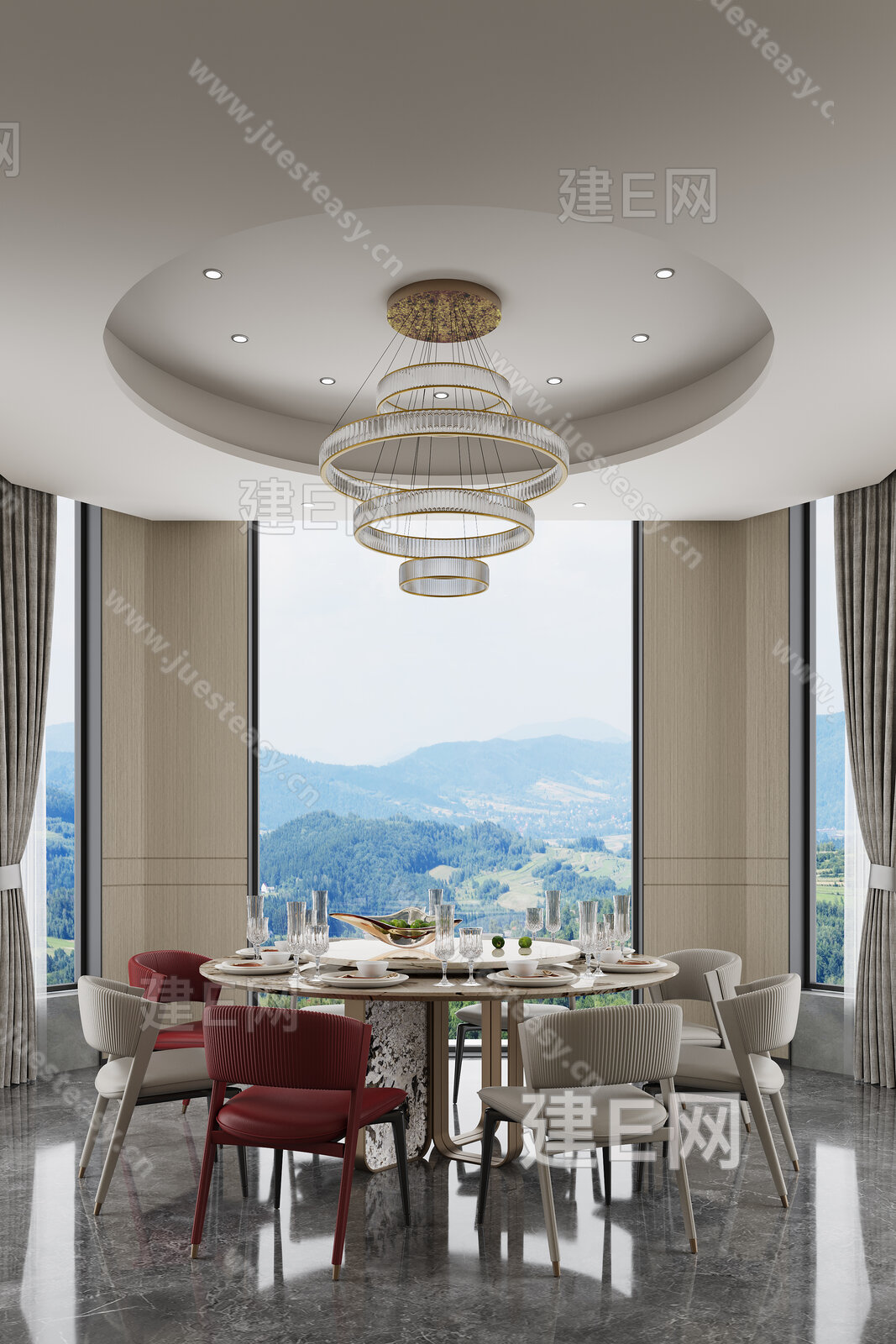 左晚空间 餐厅模型SU模型下载[ID:103501834]_建e网su模型