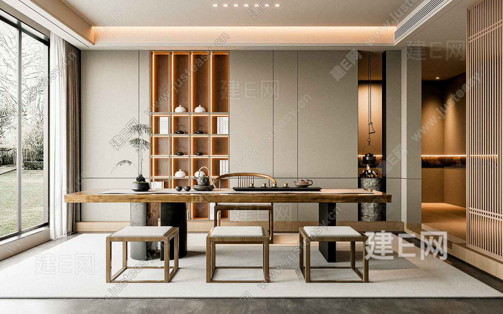 新中式茶室模型SU模型下载[ID:101666916]_建e网su模型