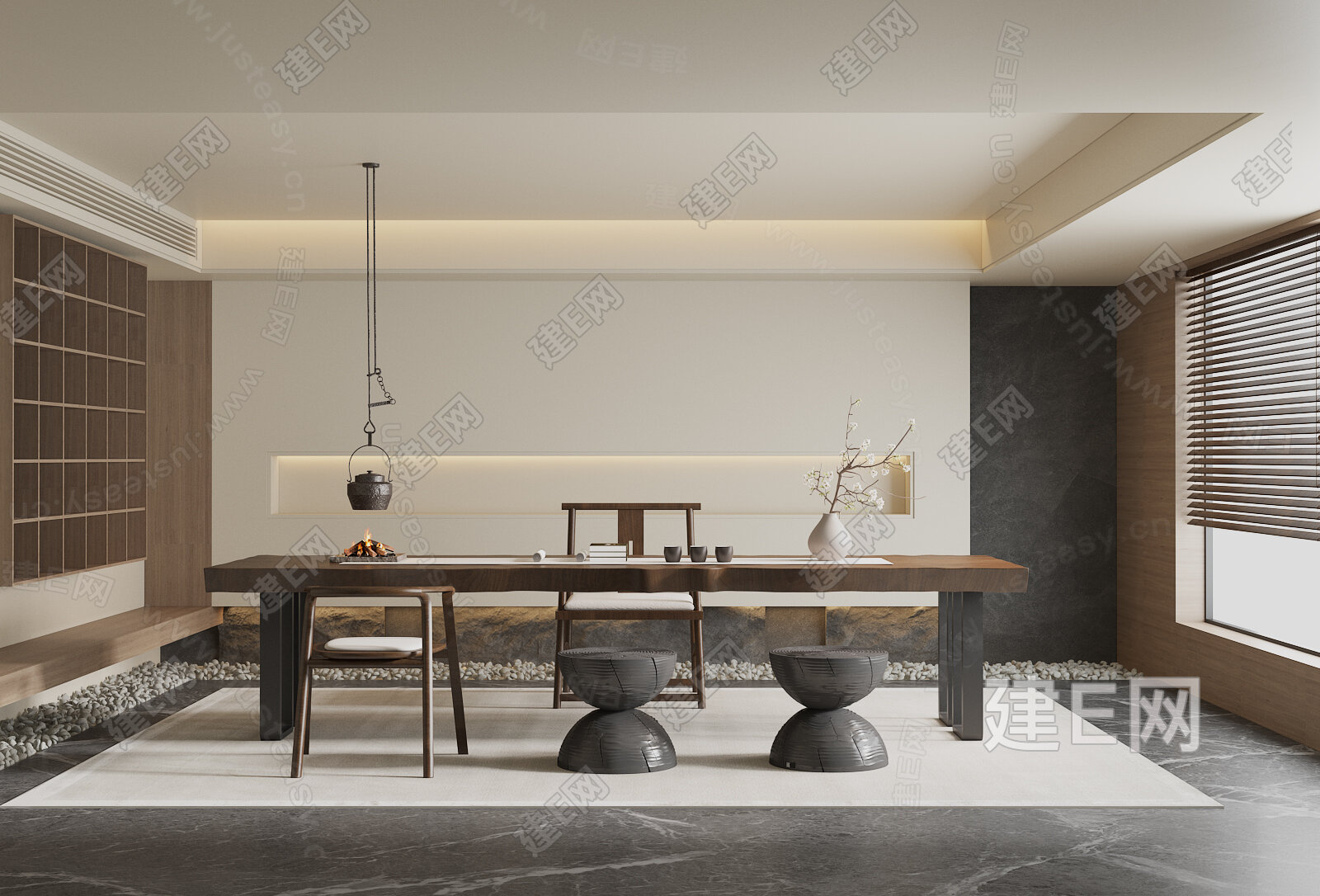 新中式茶室模型SU模型下载[ID:101470322]_建e网su模型
