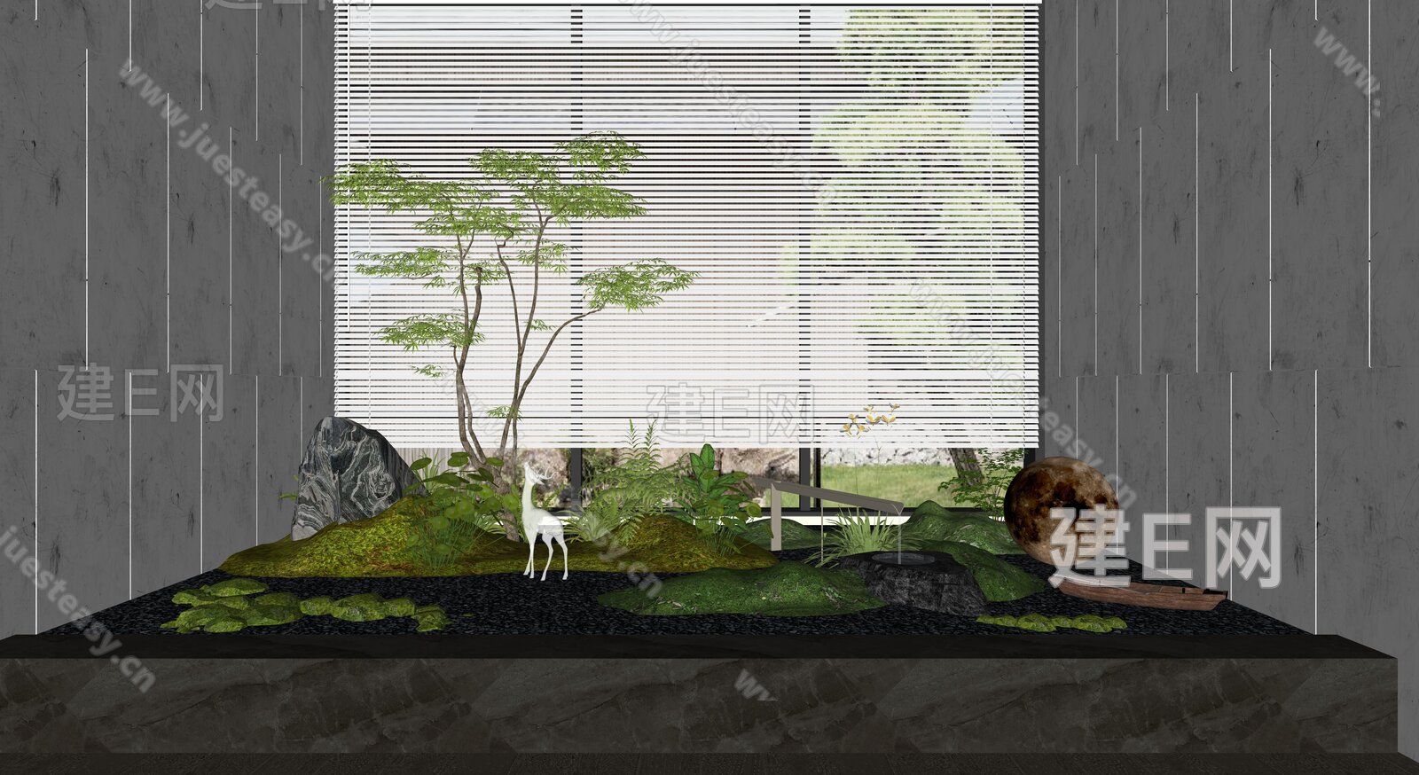 新中式室内景观造景模型SU模型下载[ID:101666865]_建e网su模型