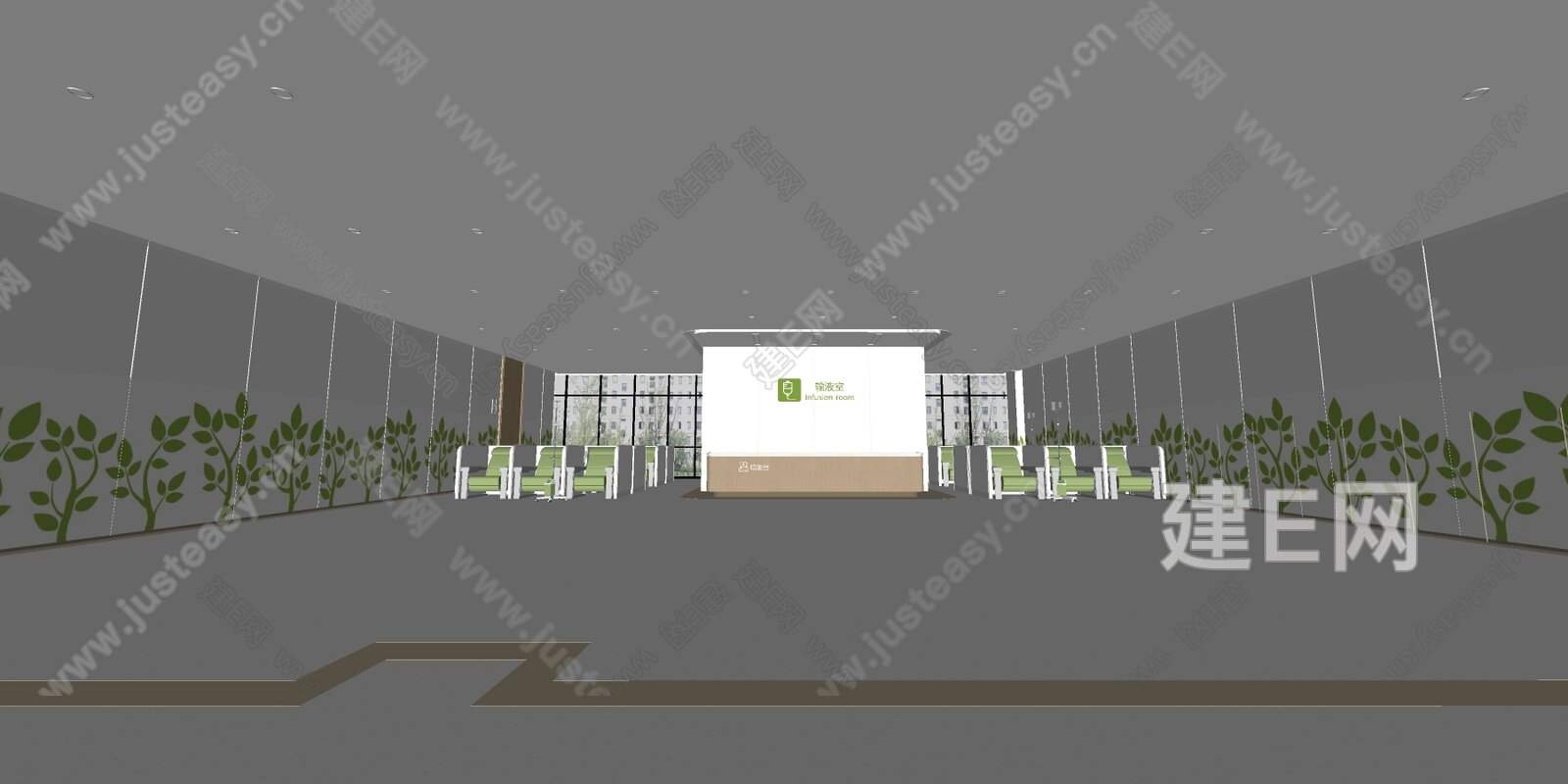 现代医院输液大厅模型SU模型下载[ID:101929048]_建E室内设计网