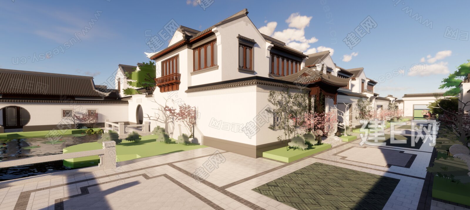 中式酒店院落江南模型SU模型下载[ID:102584477]_建e网su模型