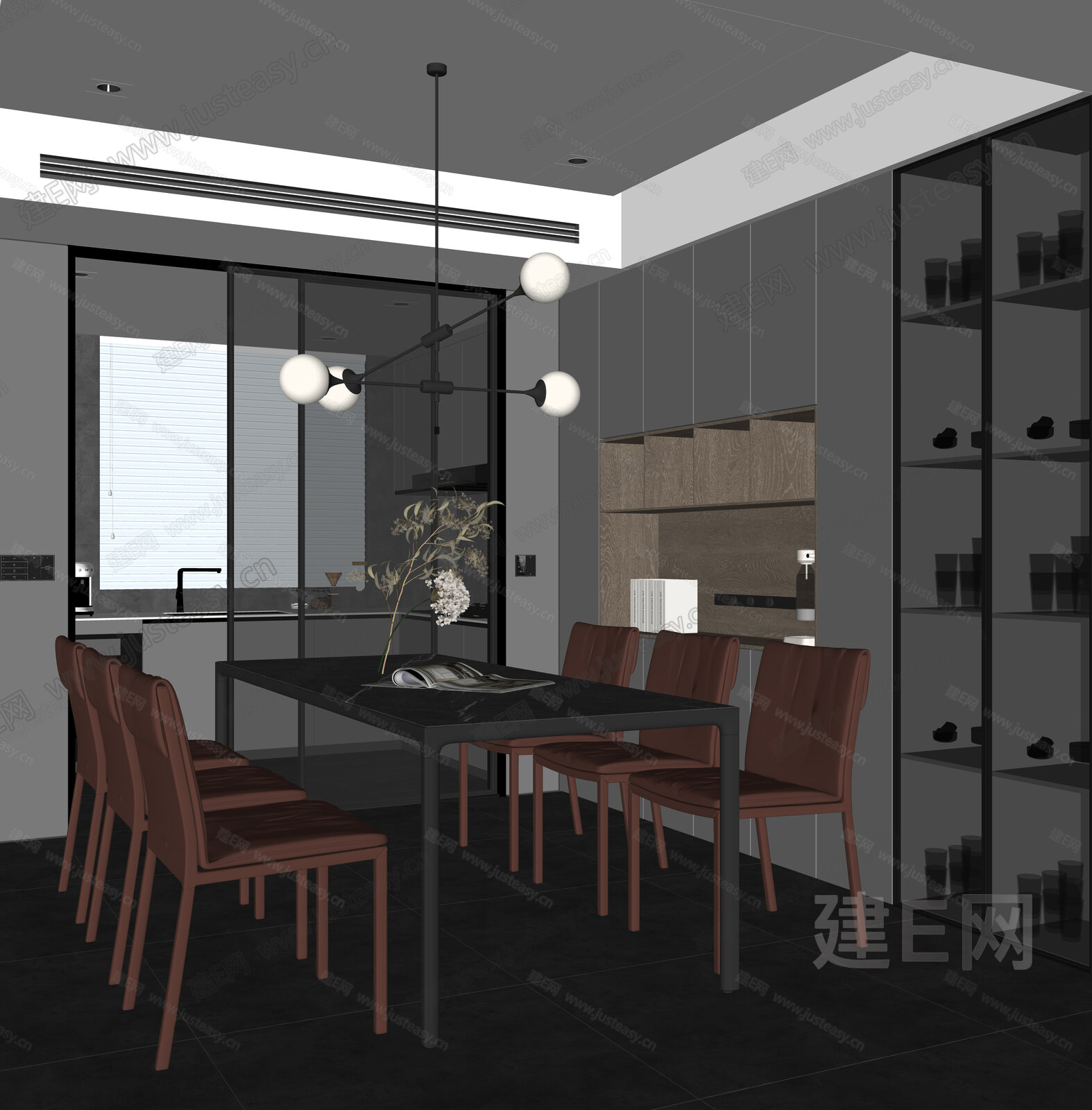 现代餐厅模型SU模型下载[ID:102584438]_建e网su模型