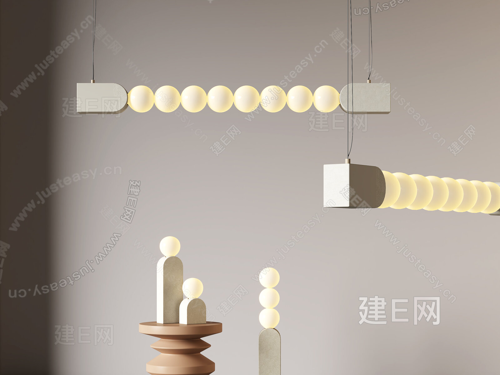 餐厅长条吊灯3d模型下载[ID:110188591]_建e网3d模型