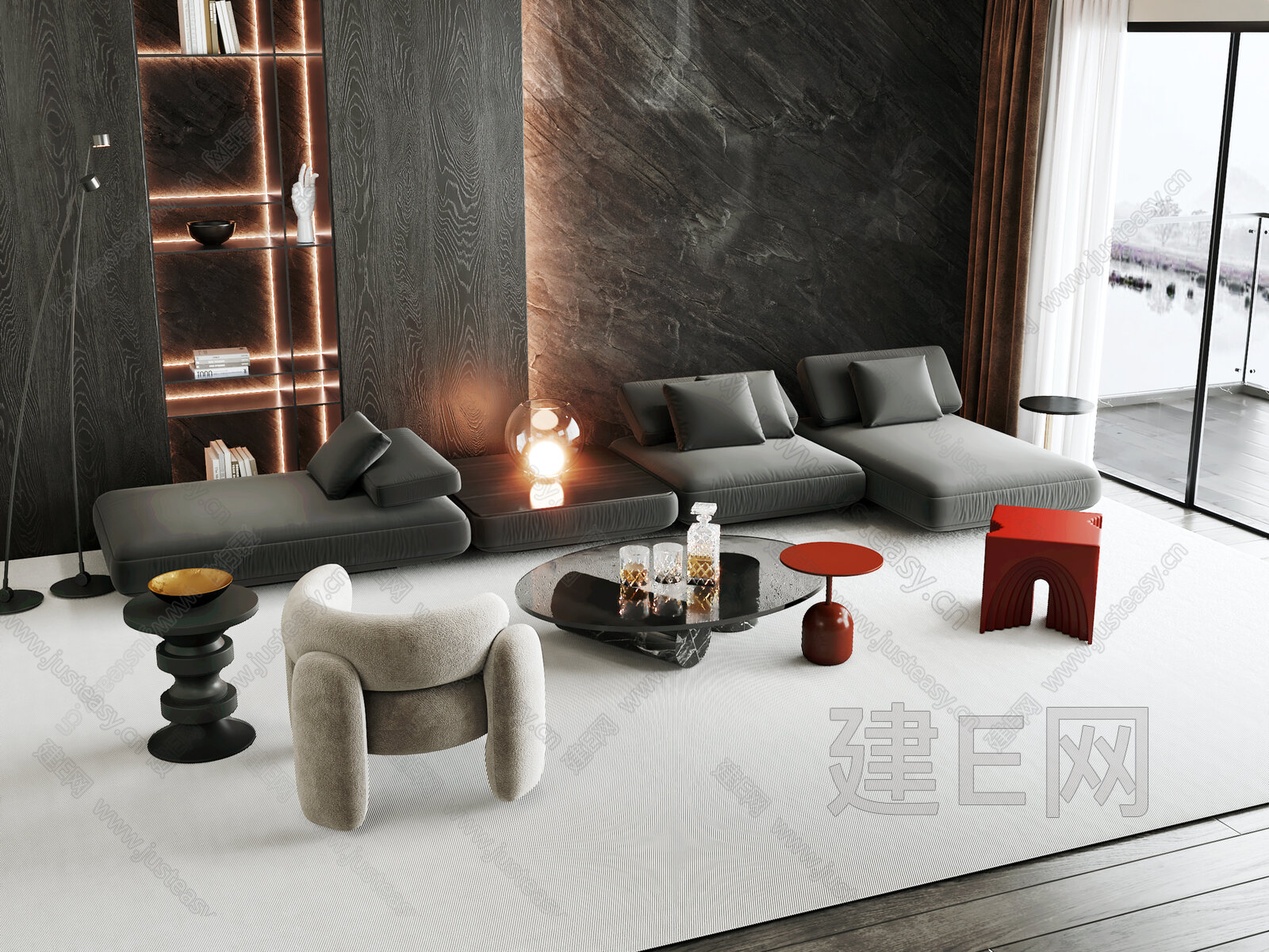 现代沙发茶几组合模型SU模型下载[ID:103108611]_建e网su模型