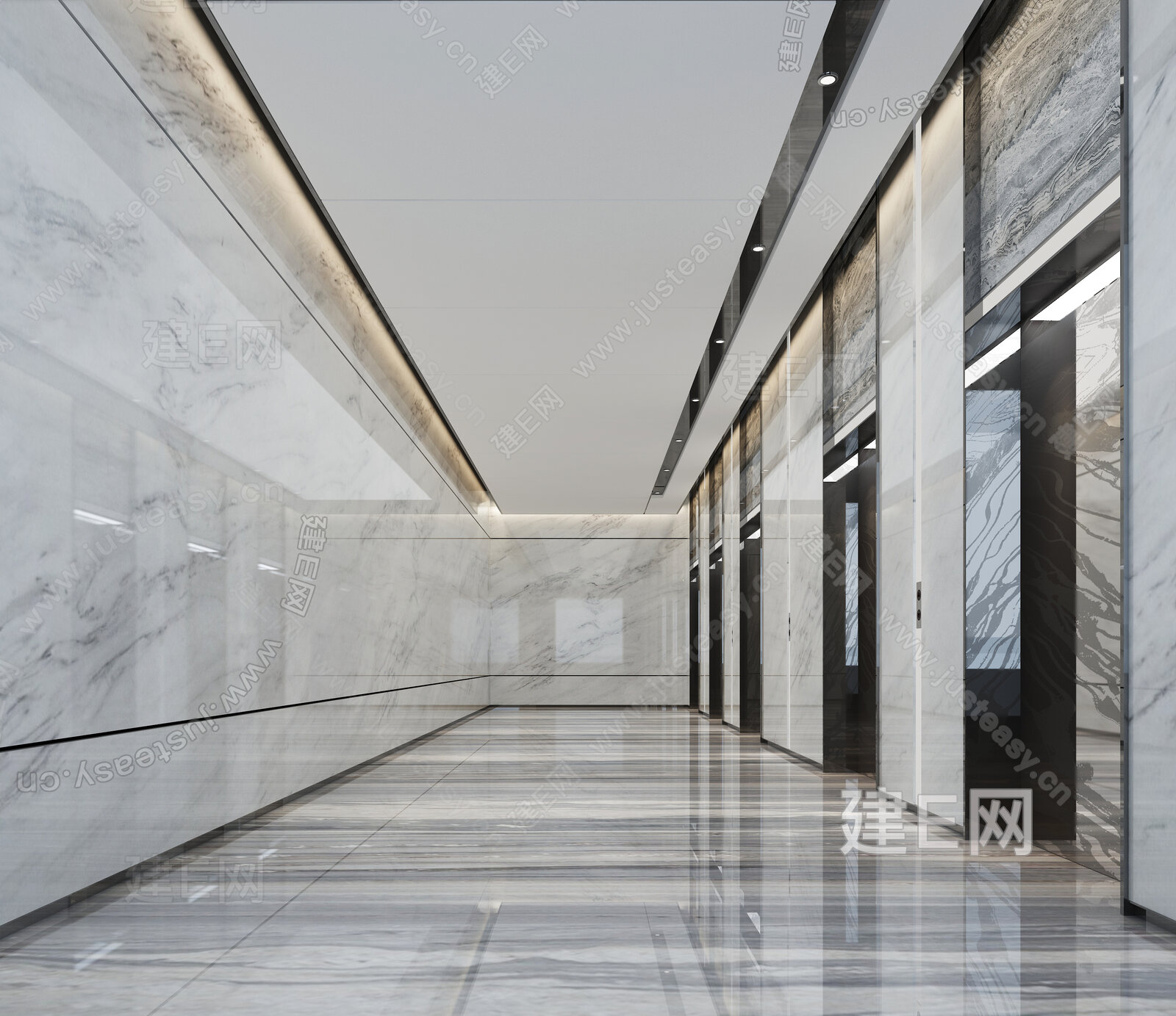 现代办公室过道3d模型下载[ID:110319690]_建e网3d模型