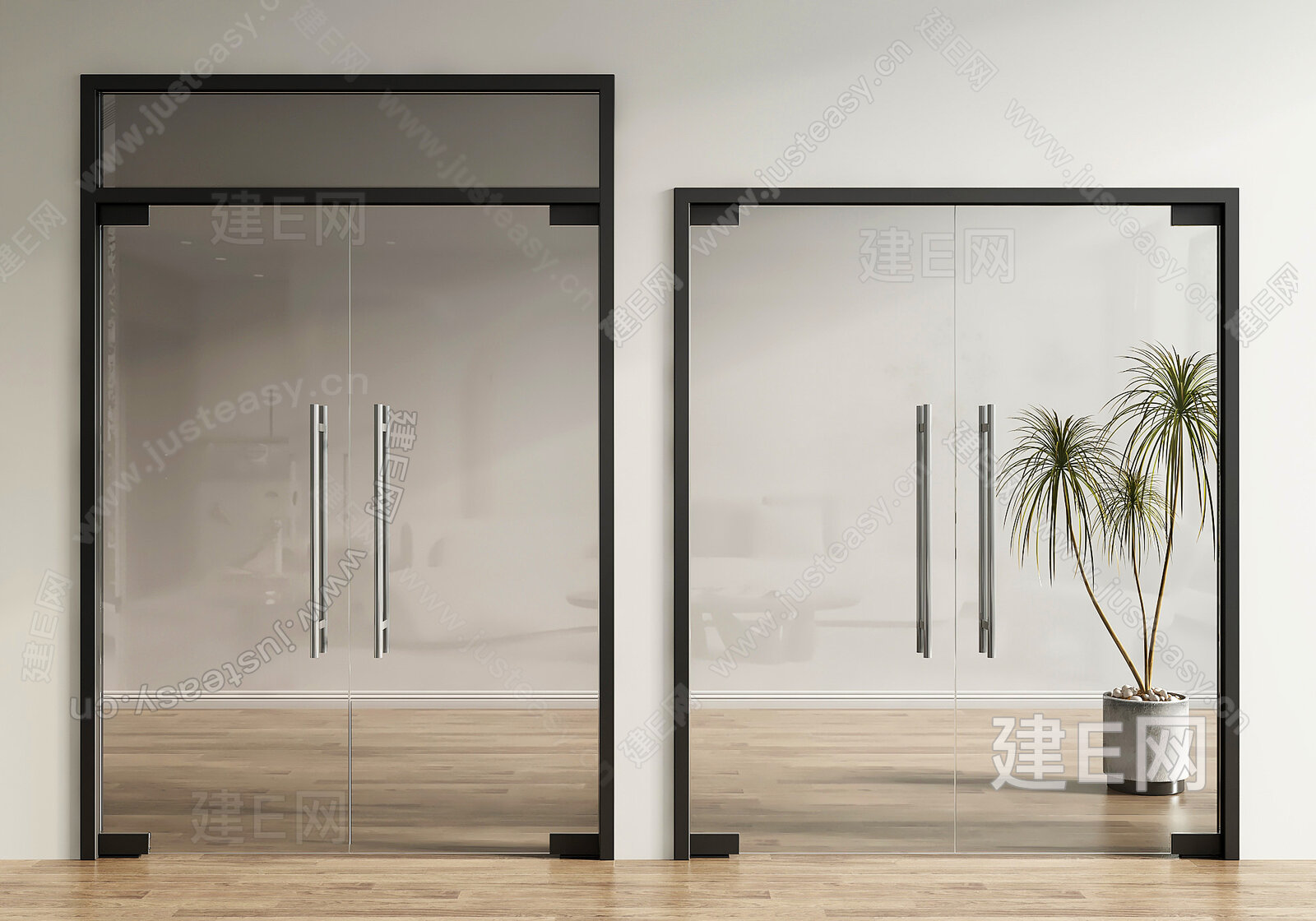 现代玻璃双开门 模型SU模型下载[ID:103108689]_建E室内设计网