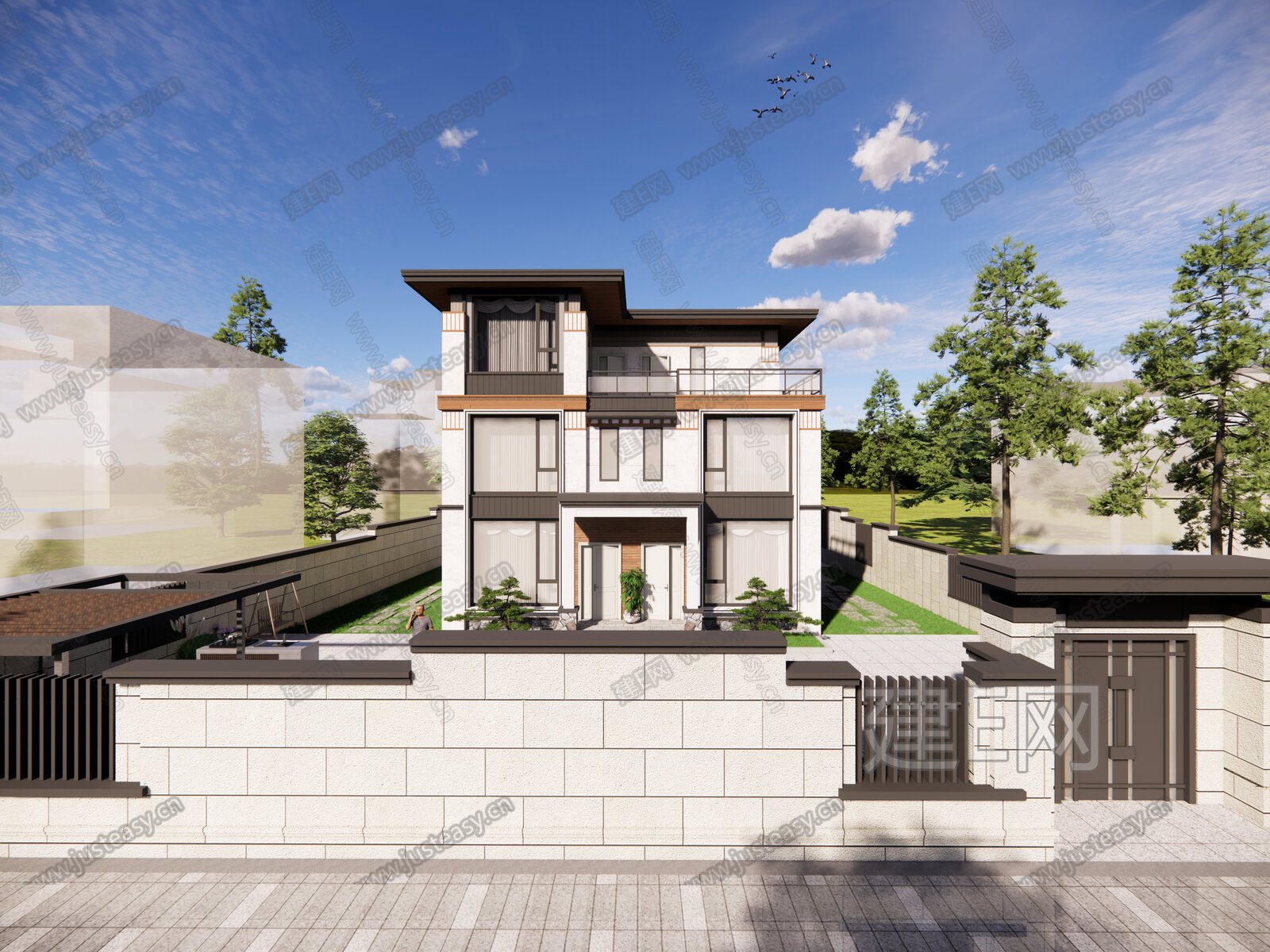 新中式别墅模型SU模型下载[ID:102387817]_建e网su模型