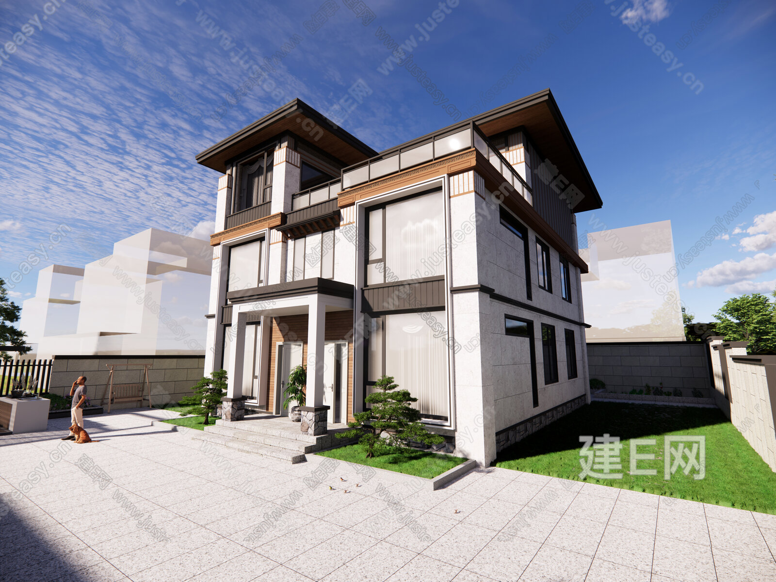 新中式别墅模型SU模型下载[ID:102387817]_建e网su模型
