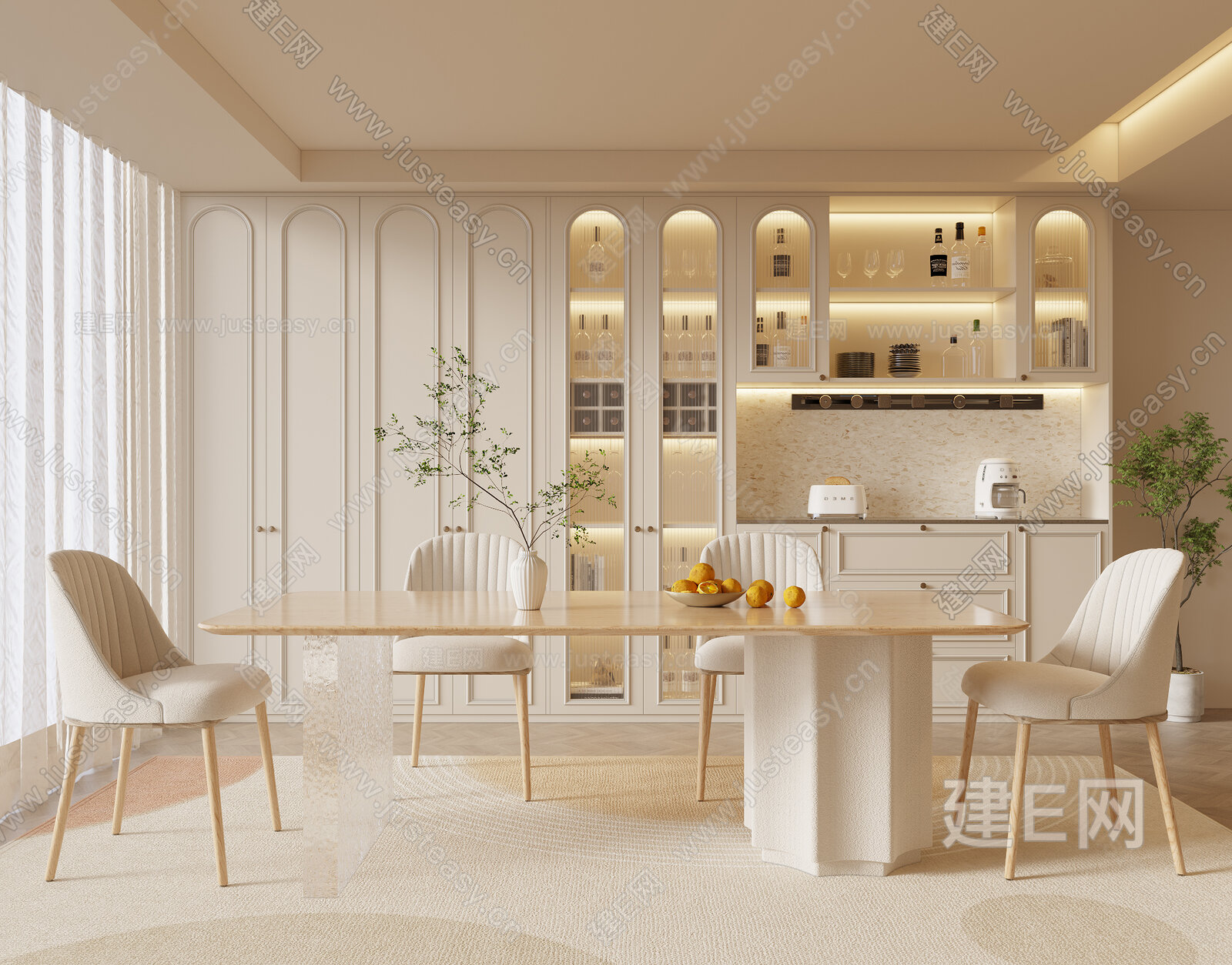 法式奶油风家居餐厅模型SU模型下载[ID:102387947]_建E室内设计网