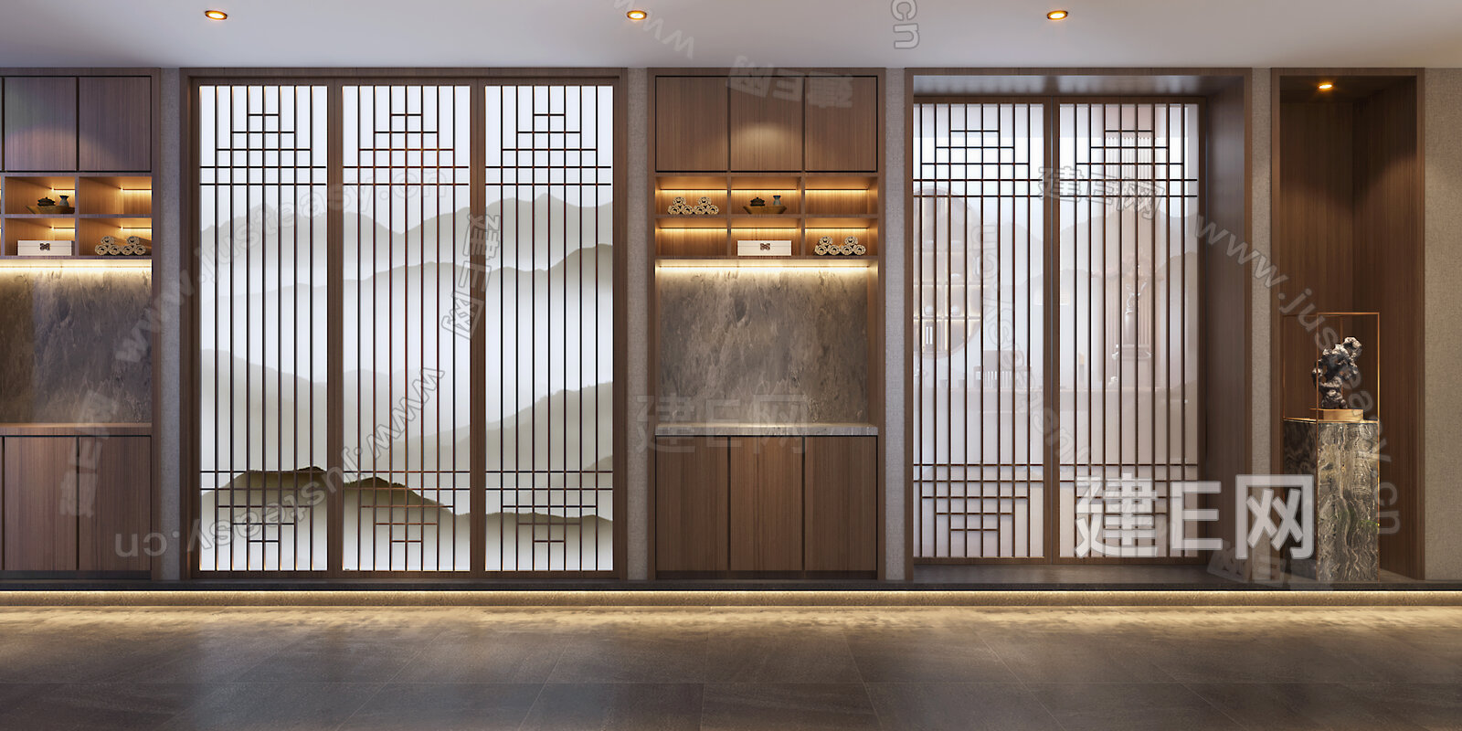 新中式火锅店走廊3D模型3d模型下载[ID:110647337]_建e网3d模型