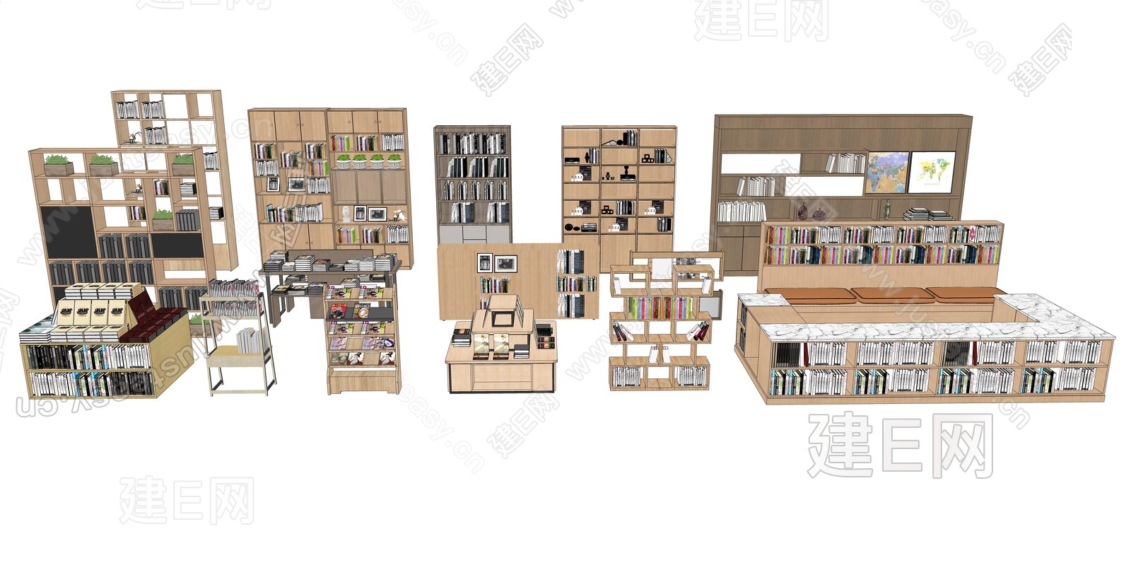 现代书柜模型SU模型下载[ID:103895181]_建e网su模型