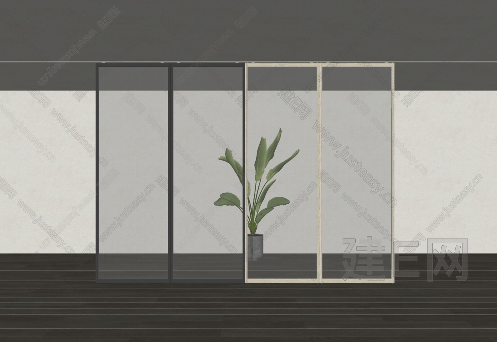 现代长虹玻璃移门模型SU模型下载[ID:104681562]_建e网su模型