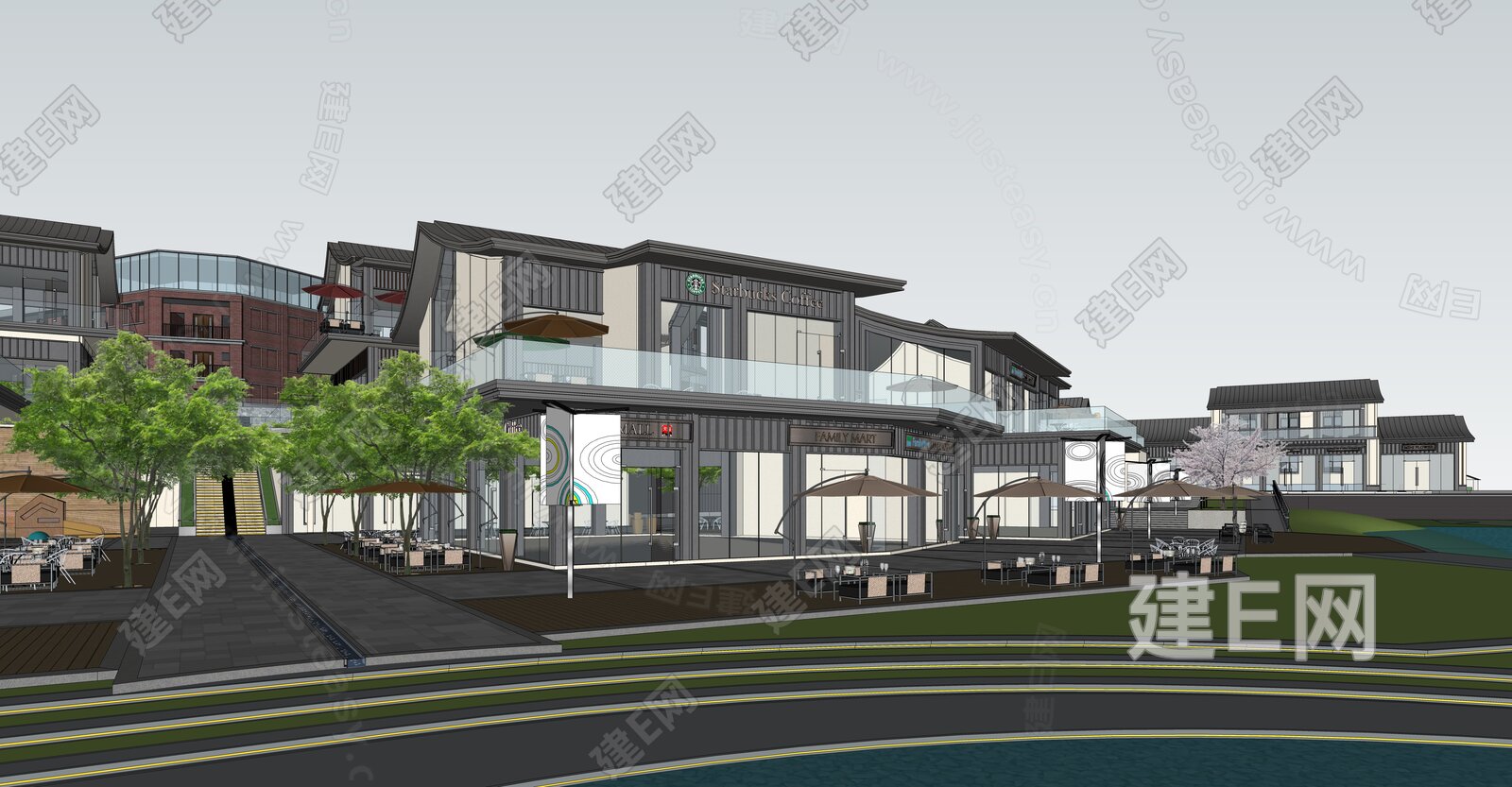 新中式商业街模型SU模型下载[ID:104681638]_建e网su模型