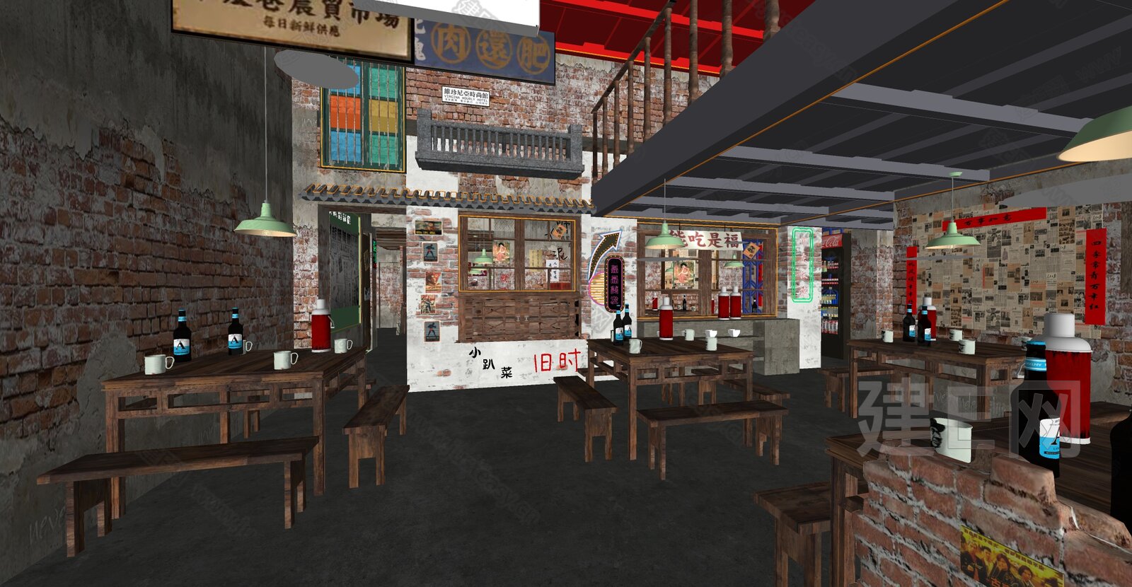 新中式市井风格火锅店模型SU模型下载[ID:104747021]_建e网su模型
