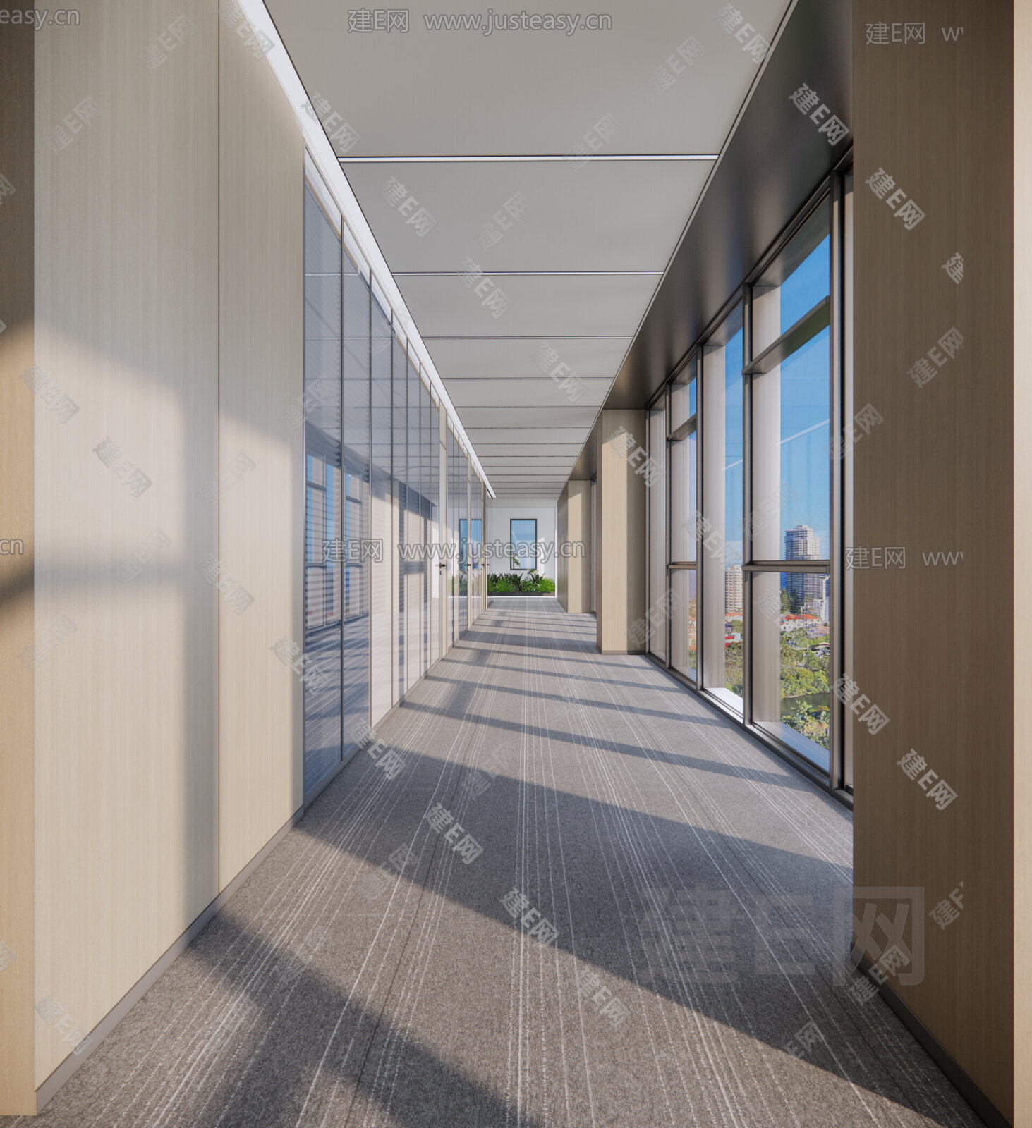 现代公共走廊过道模型SU模型下载[ID:113463306]_建E室内设计网
