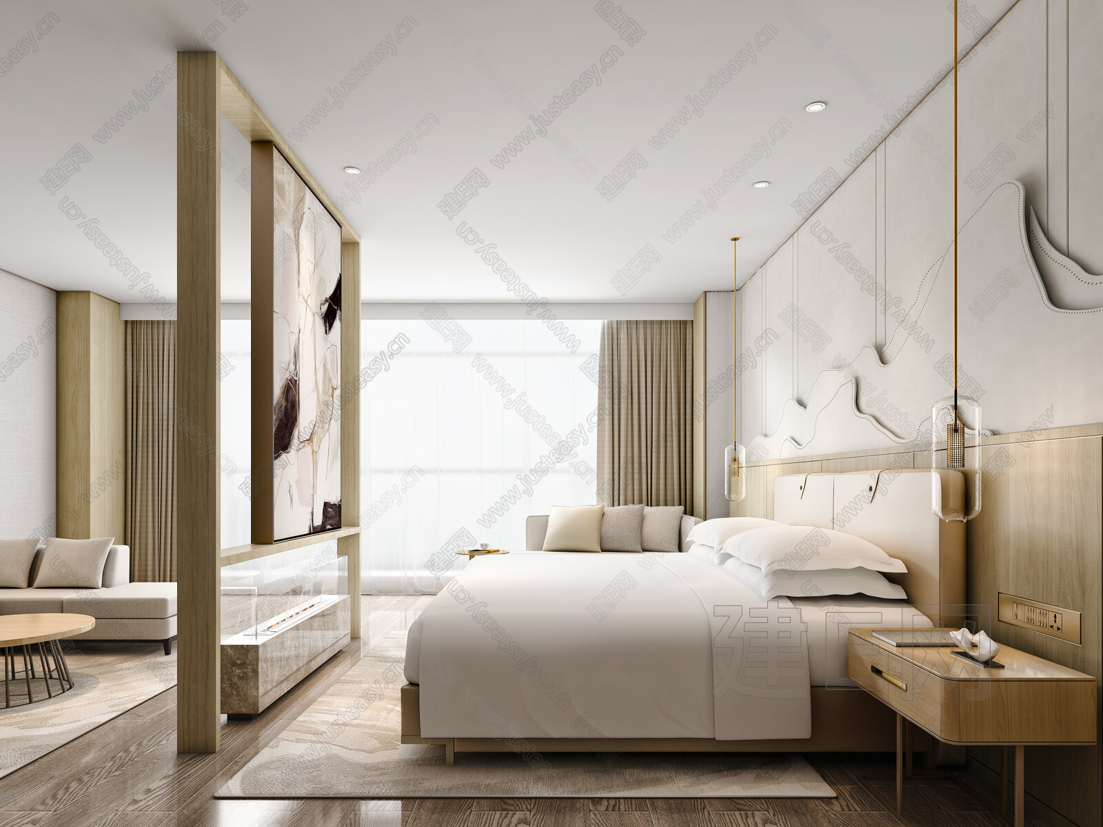 新中式酒店客房3d模型下载[ID:104946579]_建e网3d模型