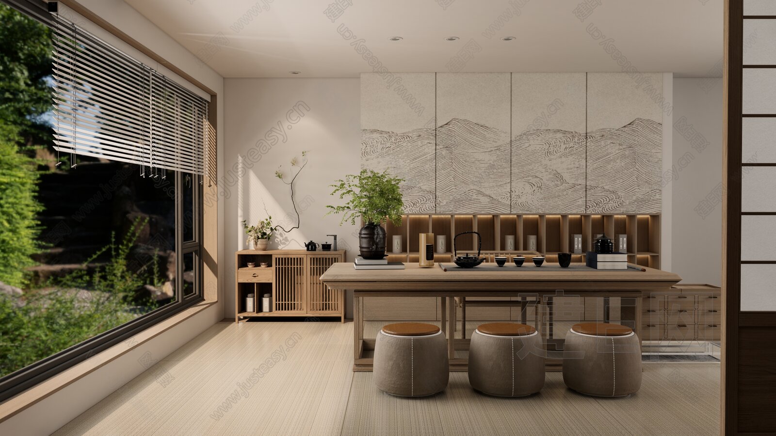 新中式禅意茶室模型SU模型下载[ID:114249798]_建e网su模型