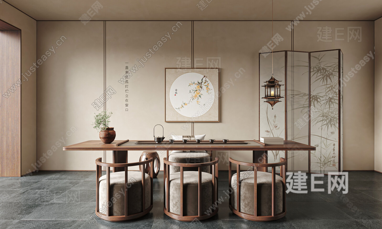 新中式茶室模型SU模型下载[ID:114774066]_建E室内设计网