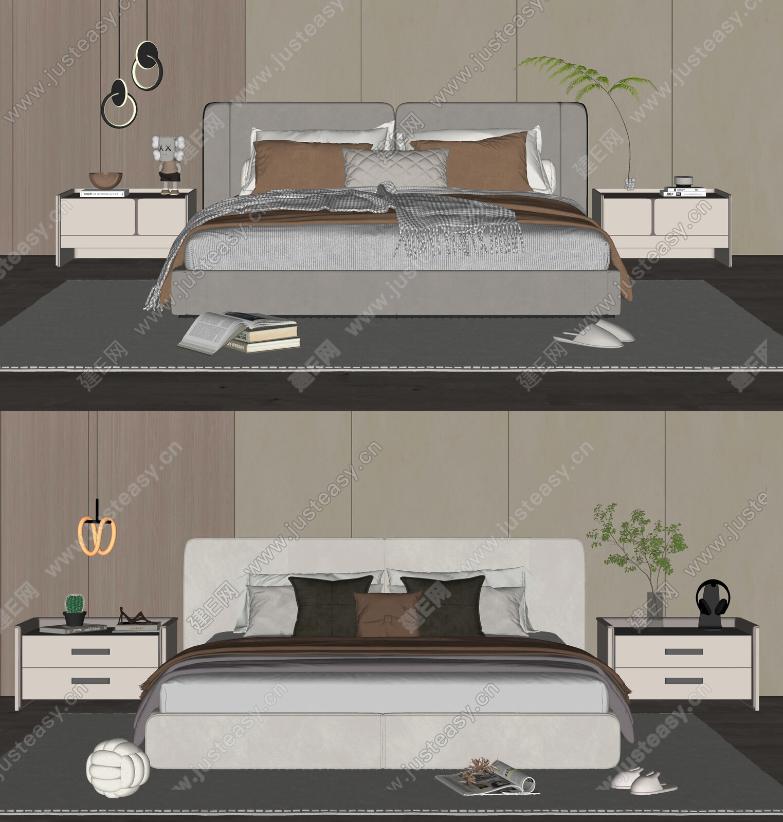 现代双人床模型SU模型下载[ID:114643022]_建E室内设计网