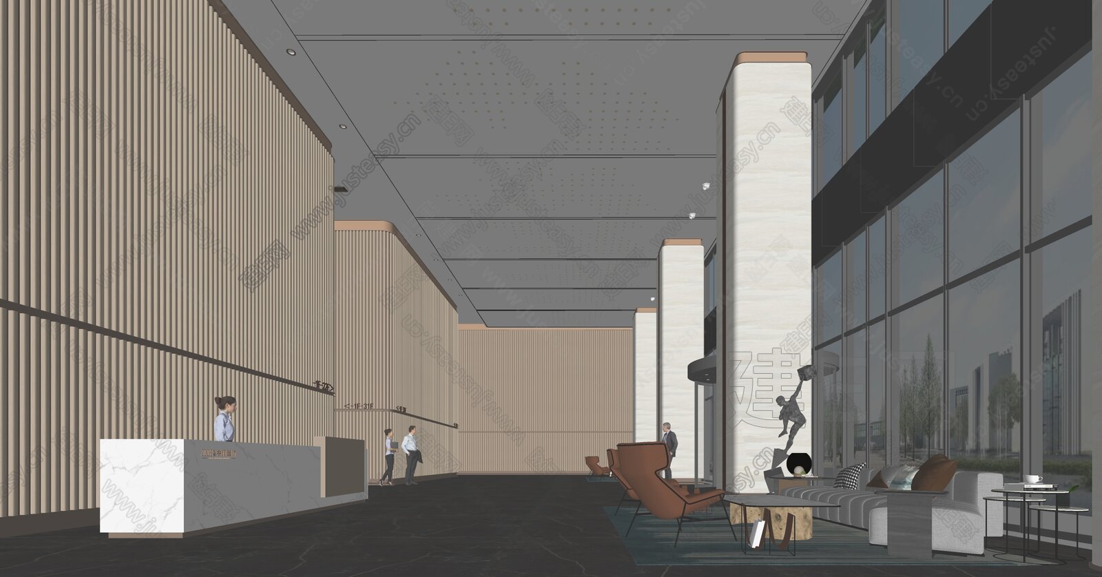 现代公司大堂模型SU模型下载[ID:114577493]_建E室内设计网