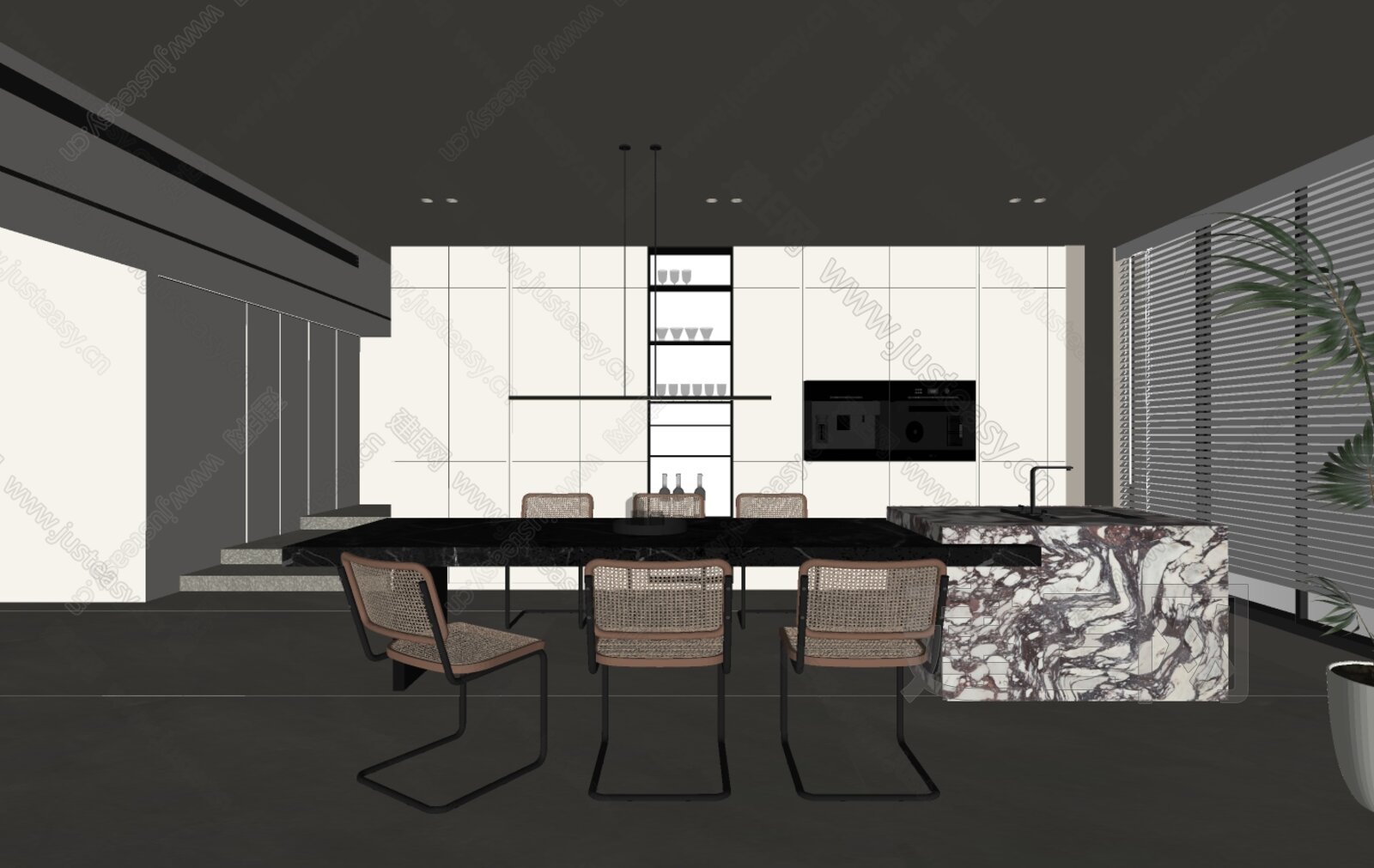 现代餐厅模型SU模型下载[ID:114512098]_建e网su模型