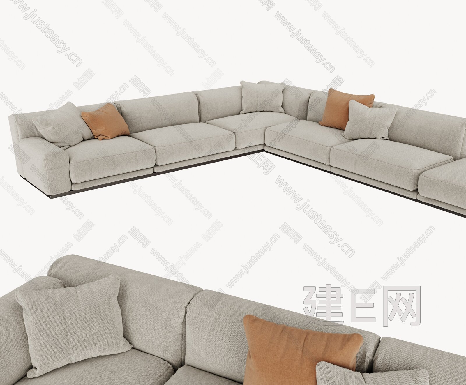 现代米色布艺多人沙发模型SU模型下载[ID:115232940]_建e网su模型
