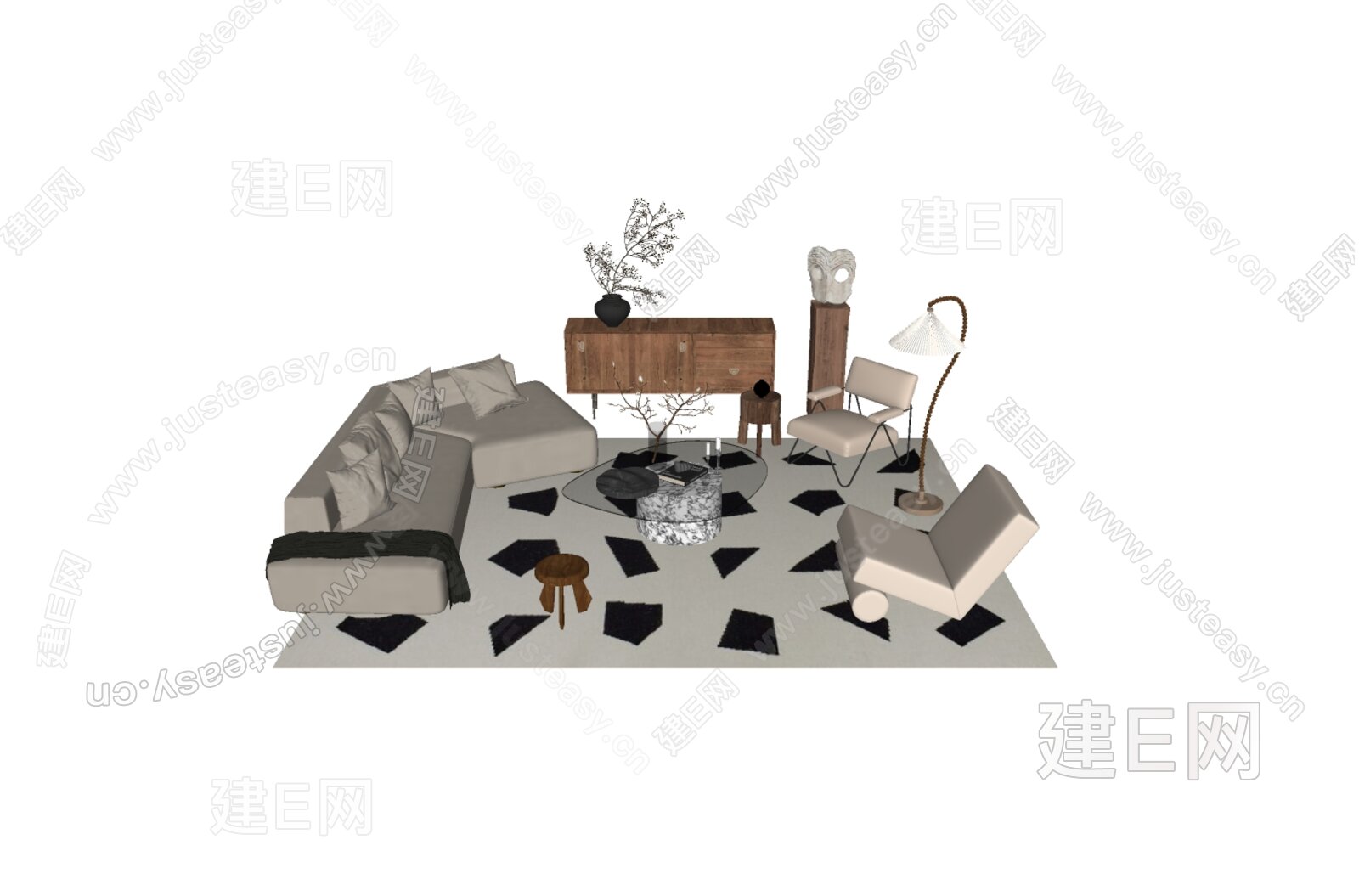 法式沙发茶几组合模型SU模型下载[ID:114905226]_建e网su模型