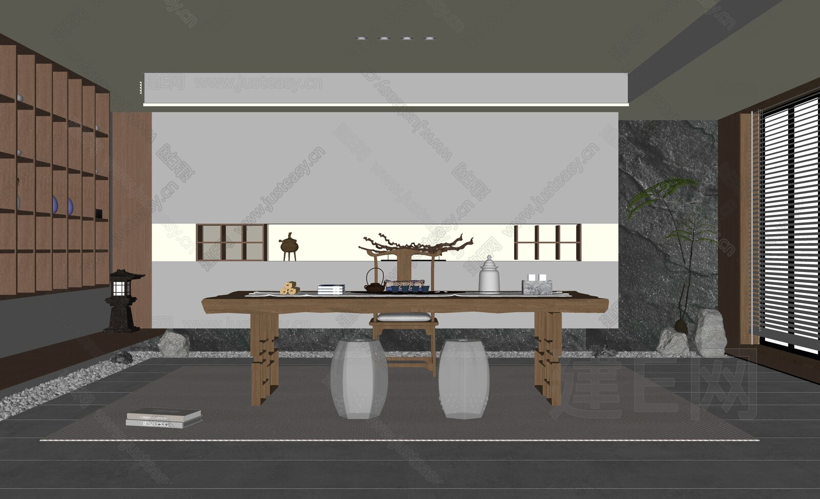 新中式茶室模型SU模型下载[ID:114905329]_建e网su模型