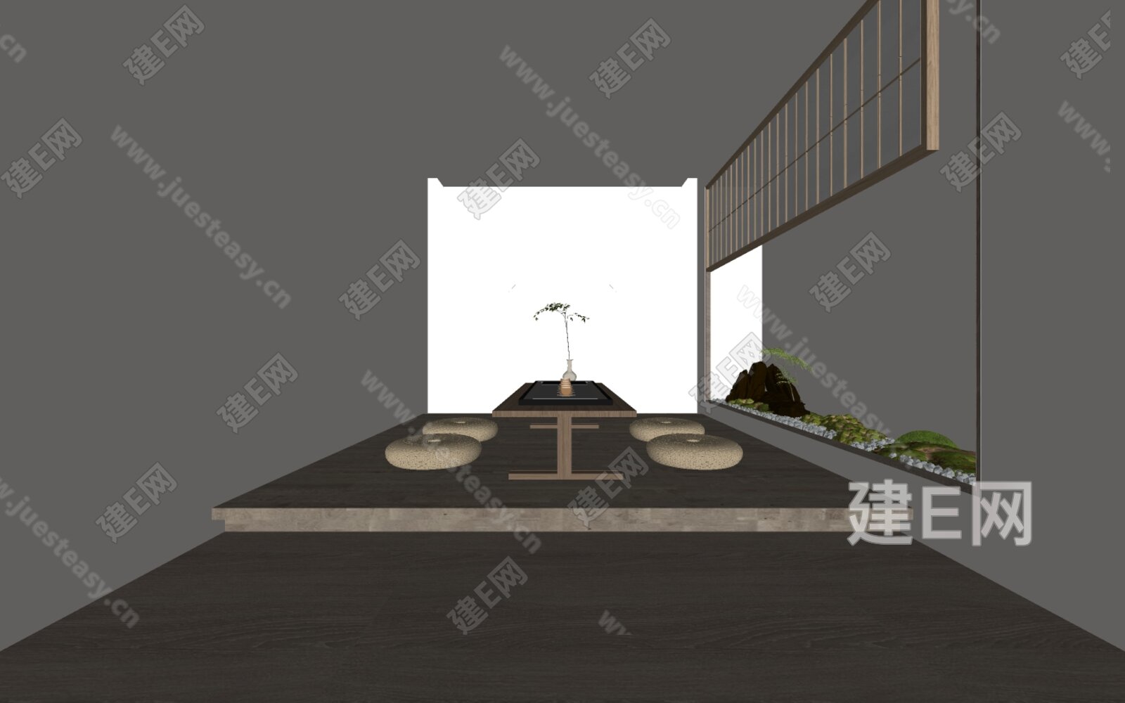 新中式禅意茶室模型SU模型下载[ID:114839653]_建e网su模型