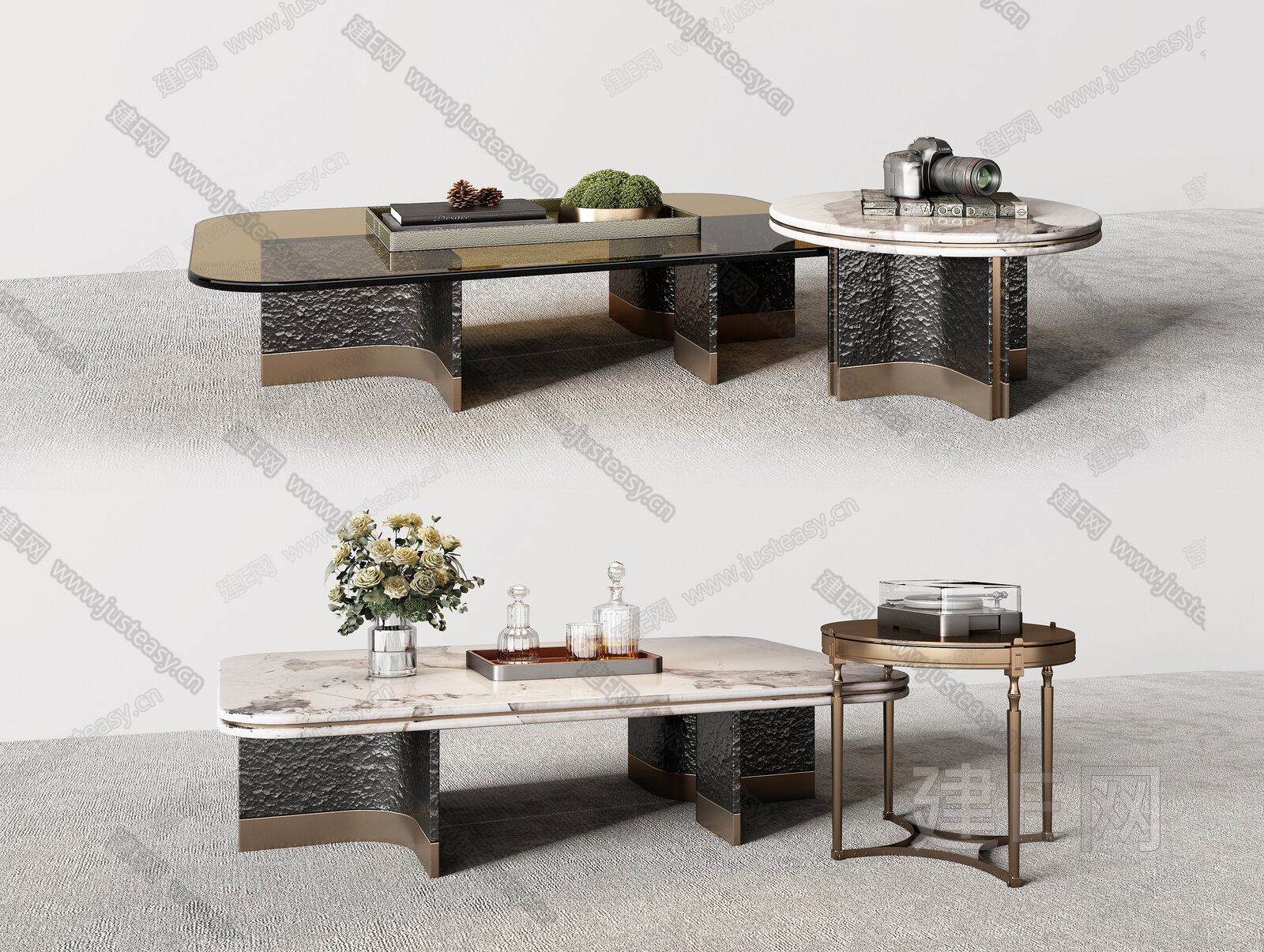 Minotti|米洛提现代茶几组合模型SU模型下载[ID:114970677]_建E室内设计网