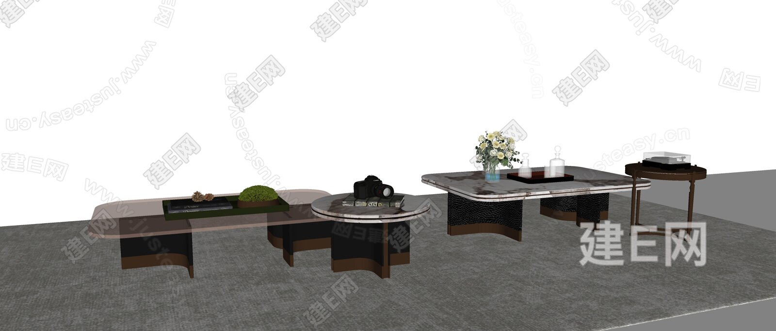 Minotti|米洛提现代茶几组合模型SU模型下载[ID:114970677]_建E室内设计网