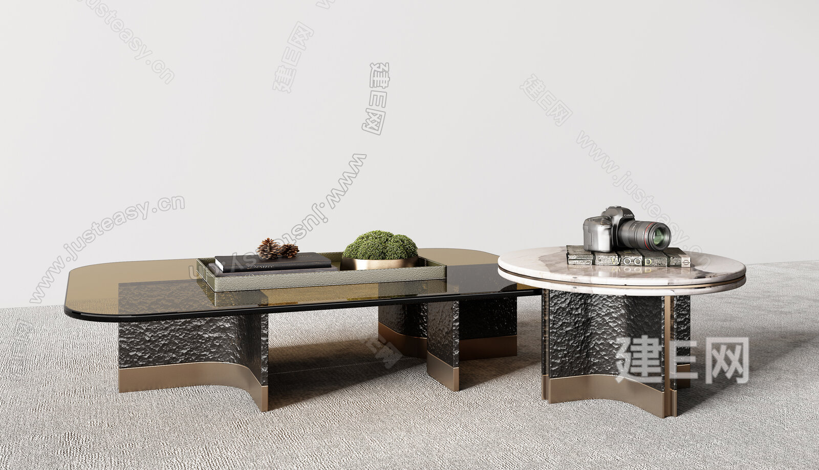 Minotti|米洛提现代茶几组合模型SU模型下载[ID:114970677]_建E室内设计网