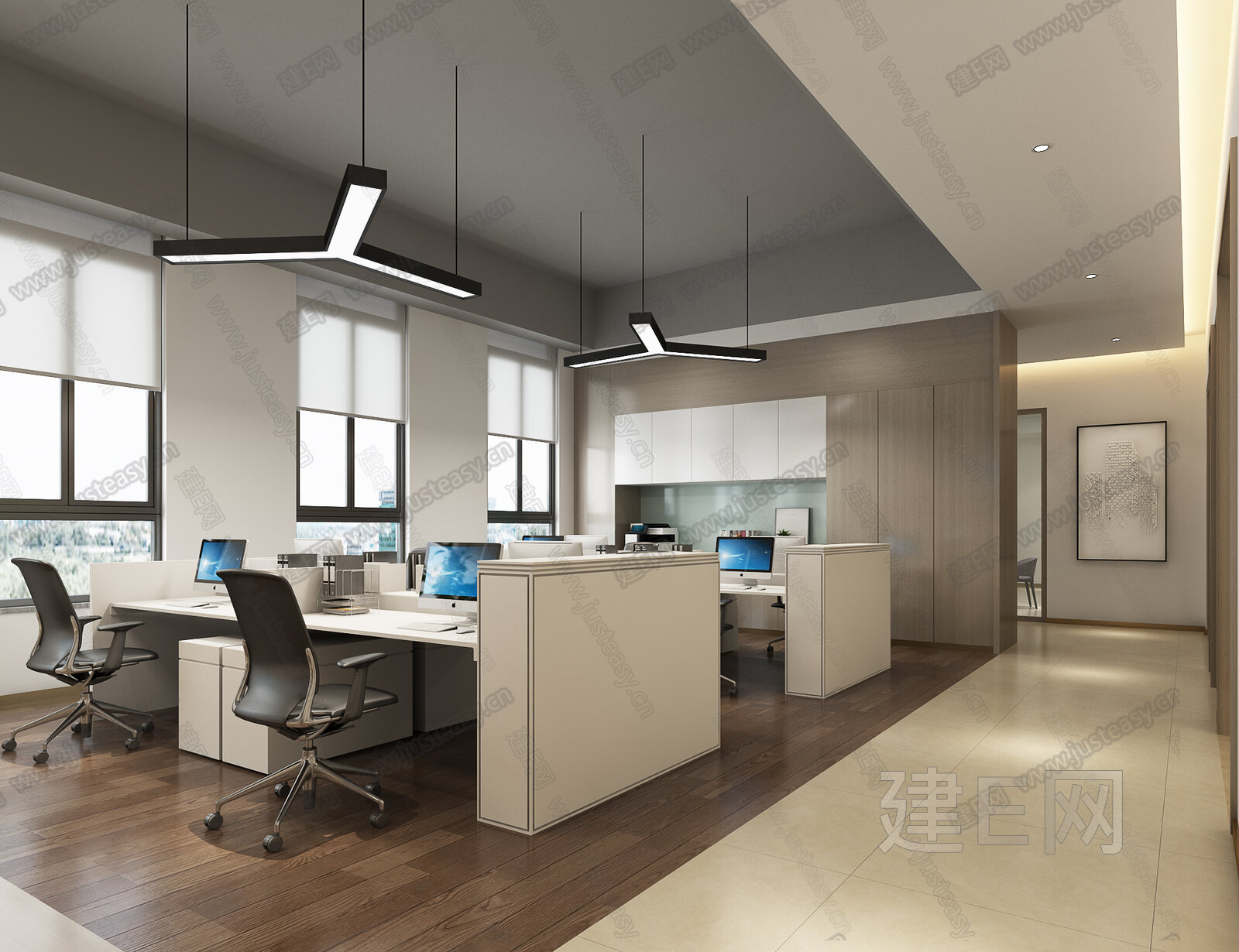 现代敞开式办公室3D模型模型SU模型下载[ID:115363911]_建e网su模型