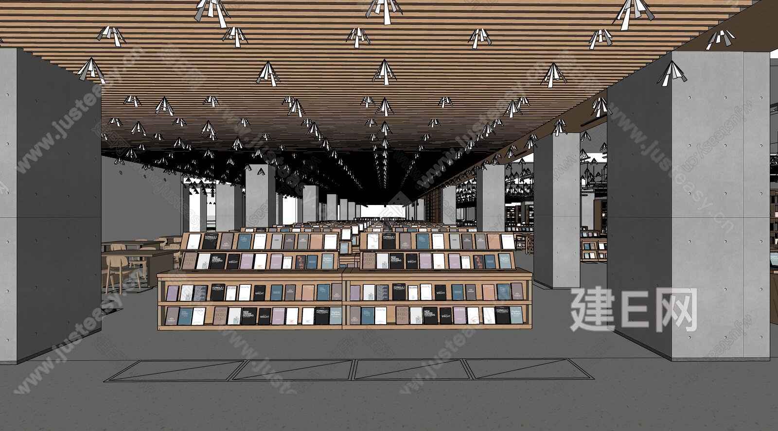现代图书馆模型SU模型下载[ID:115560481]_建E室内设计网