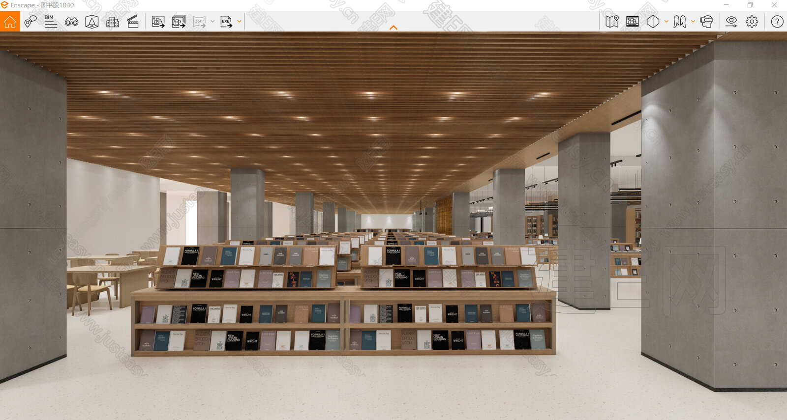 现代图书馆模型SU模型下载[ID:115560481]_建E室内设计网