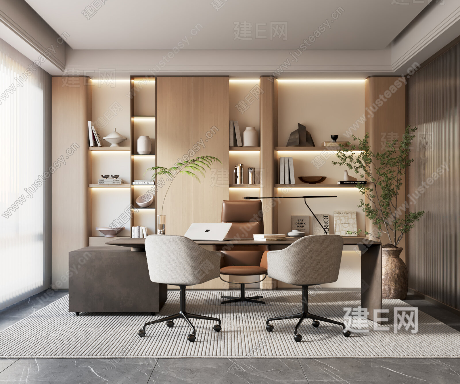 【现代奶油风书房3d模型】建e网_现代奶油风书房3d模型下载[ID:107043768]_打造3d现代奶油风书房模型免费下载平台