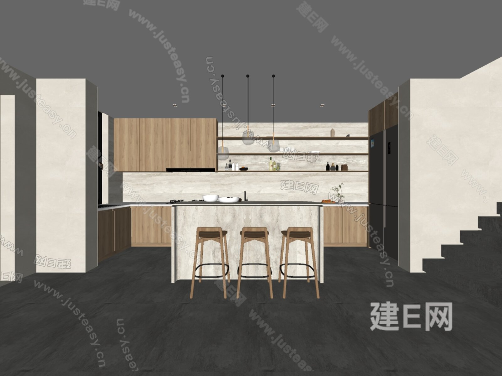侘寂风餐厅模型SU模型下载[ID:116346975]_建E室内设计网